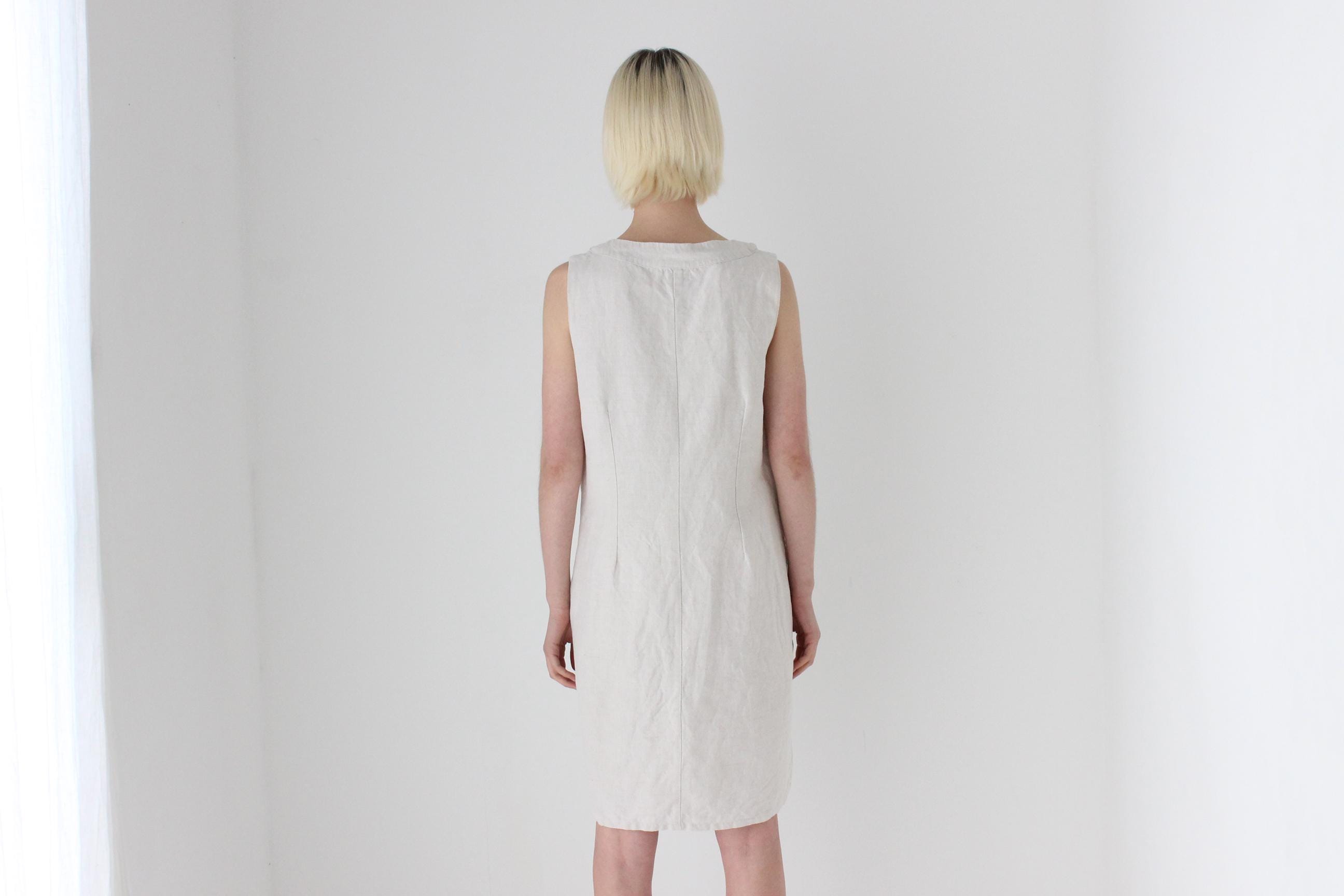 90s Italian Linen Cutwork Smock w/ Button Detailing