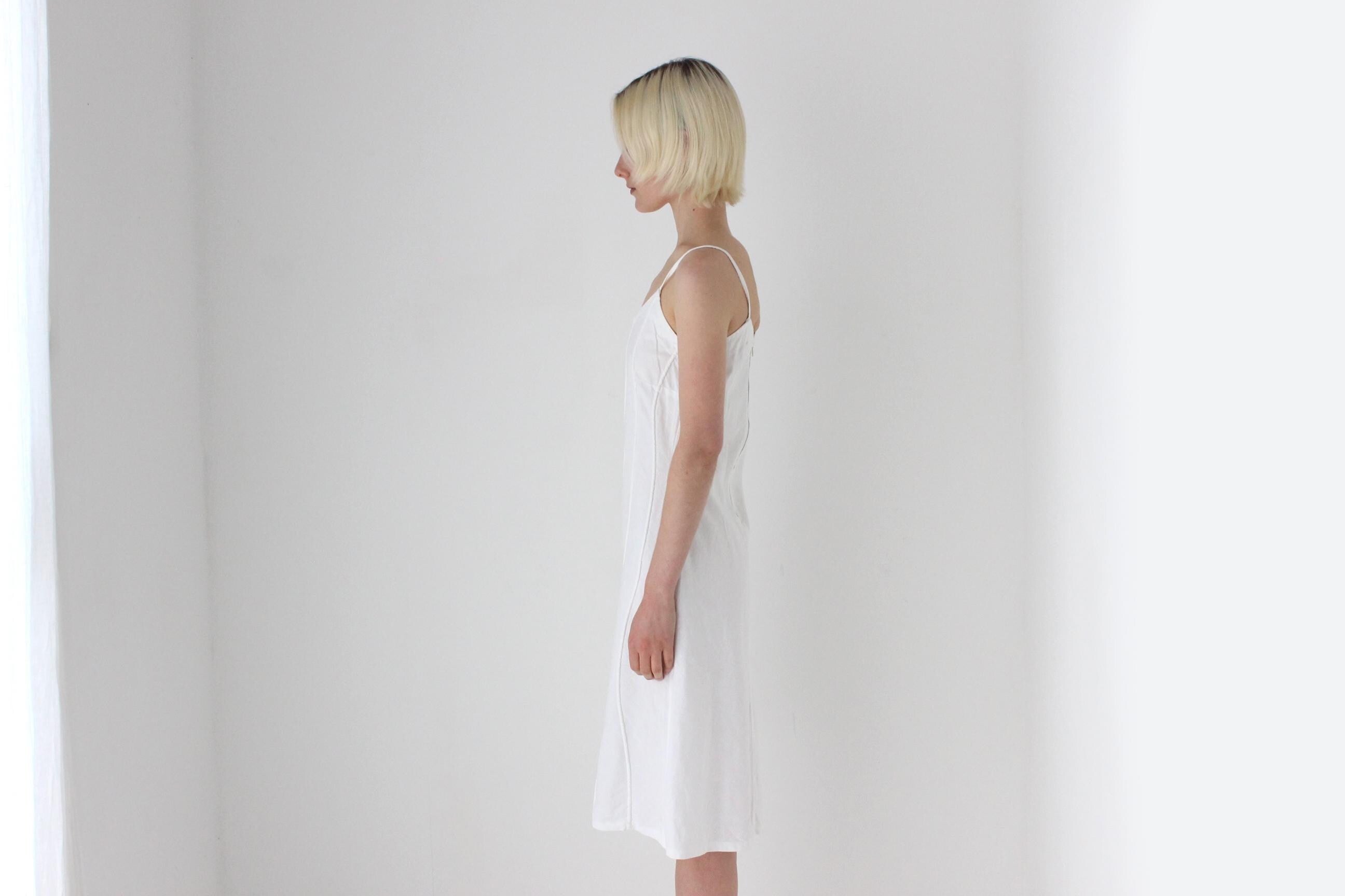 Textural 90s Linen Cotton Spaghetti Strap Slip Dress