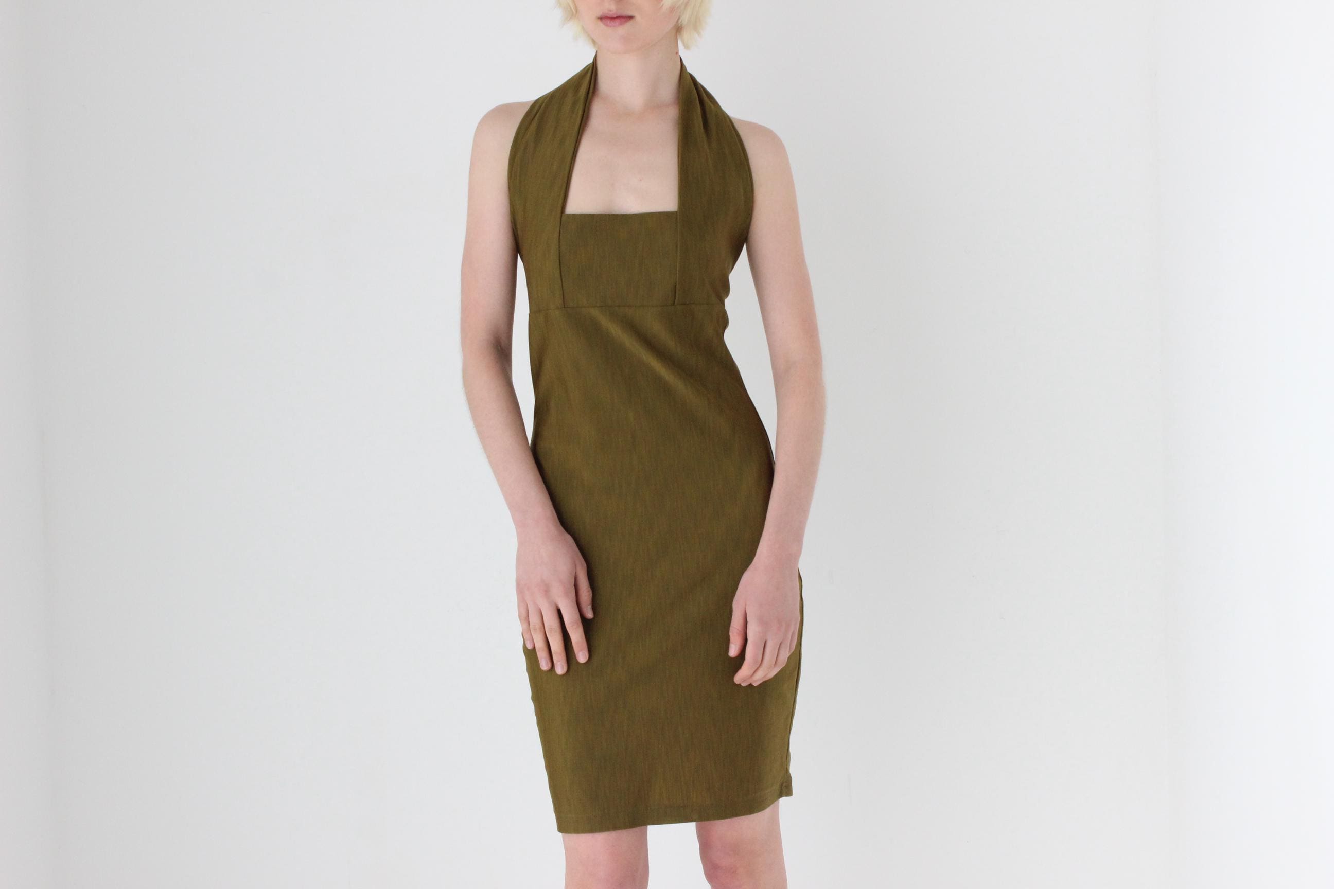 Sexiest 80s Italian Designer Emanuela Beghelli Olive Lycra Dress