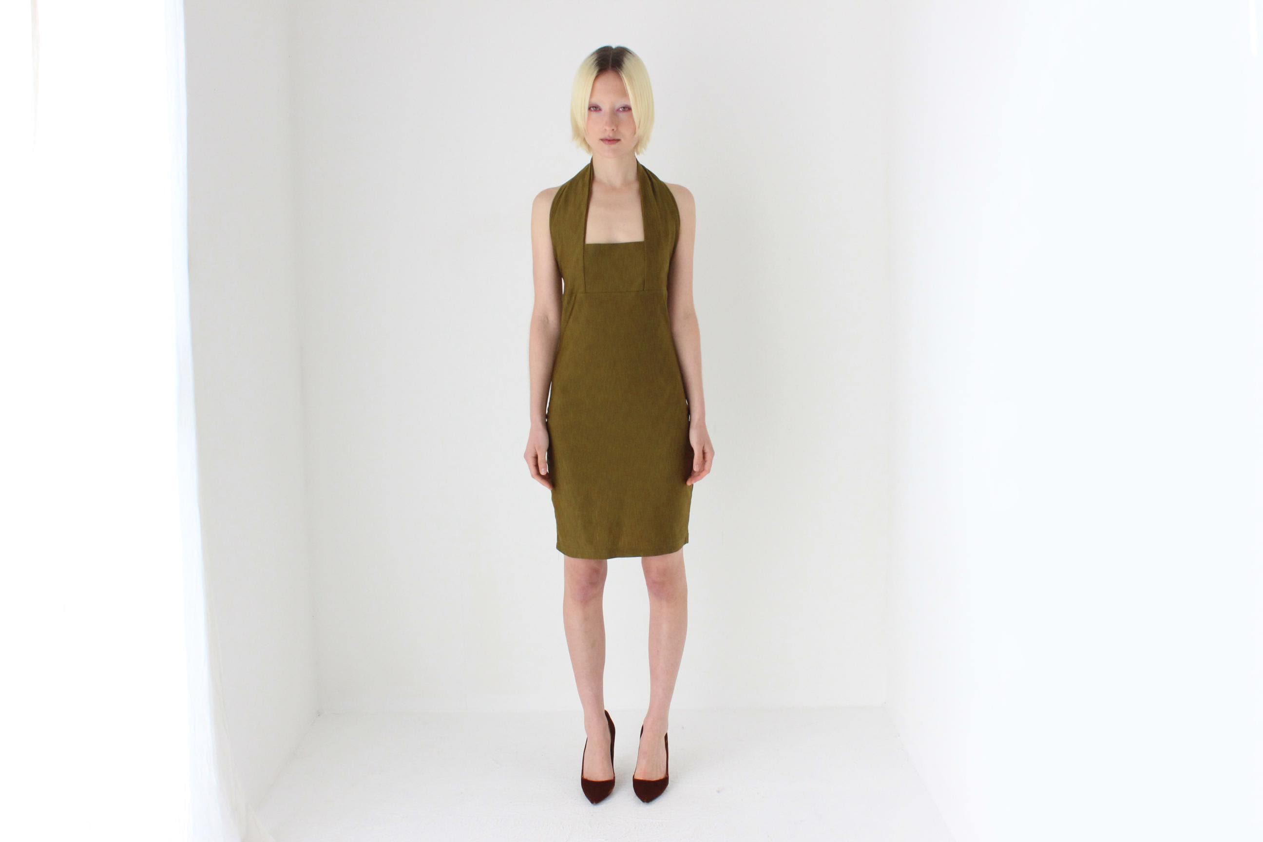 Sexiest 80s Italian Designer Emanuela Beghelli Olive Lycra Dress
