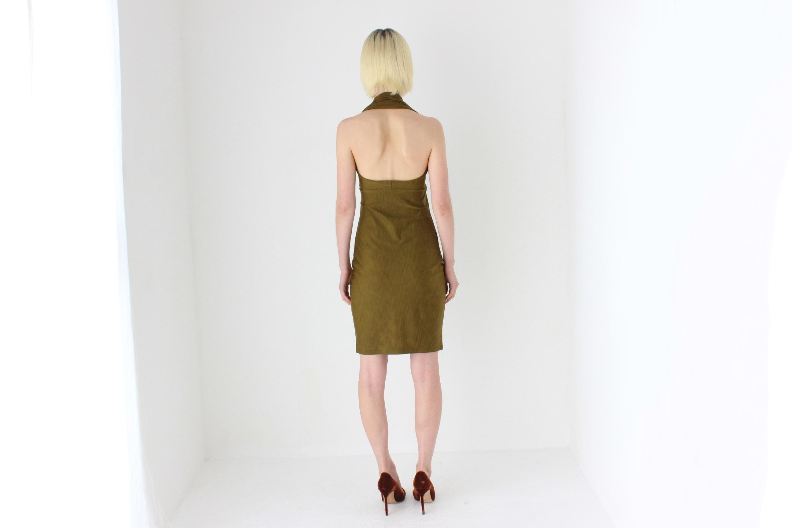 Sexiest 80s Italian Designer Emanuela Beghelli Olive Lycra Dress