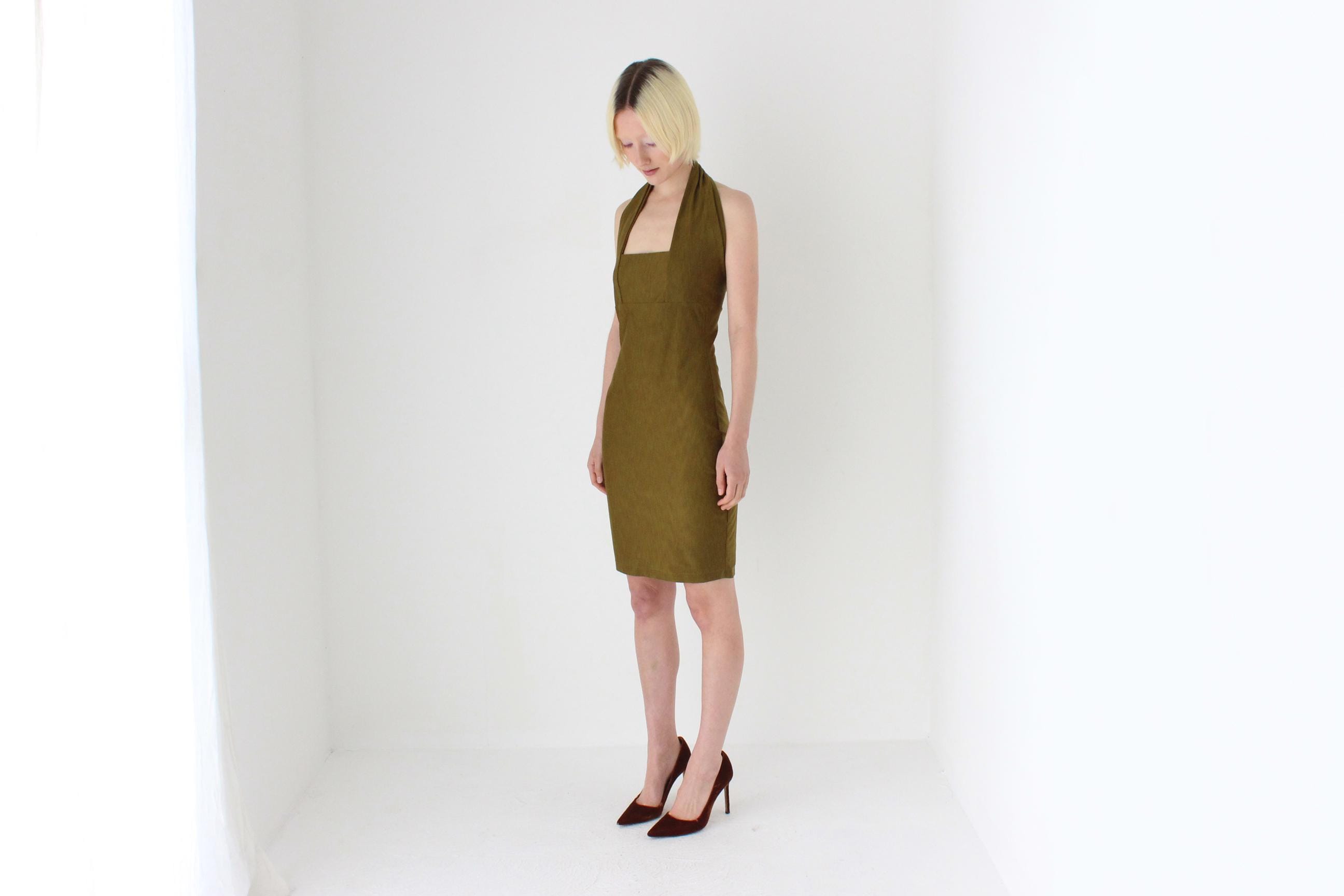 Sexiest 80s Italian Designer Emanuela Beghelli Olive Lycra Dress