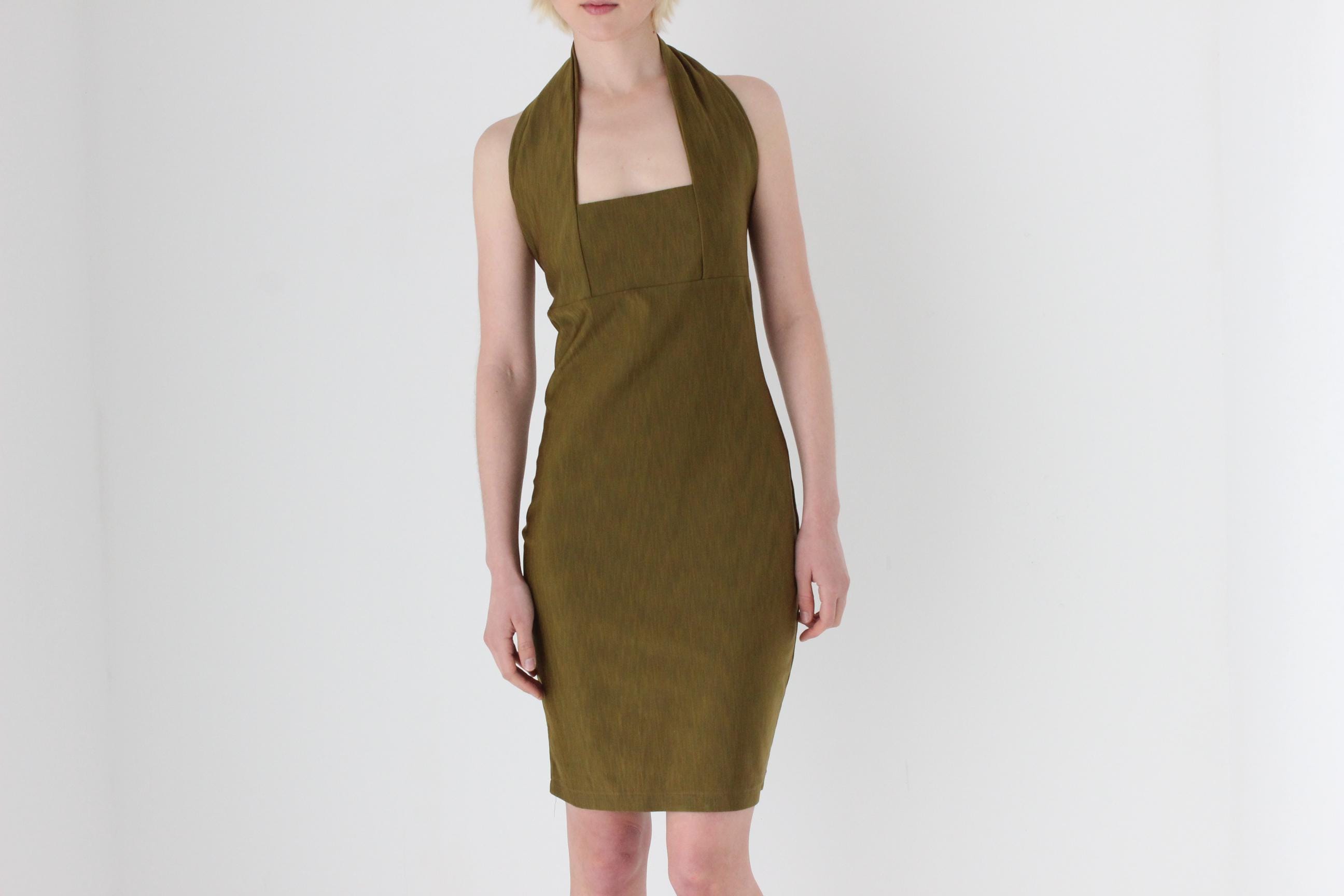 Sexiest 80s Italian Designer Emanuela Beghelli Olive Lycra Dress