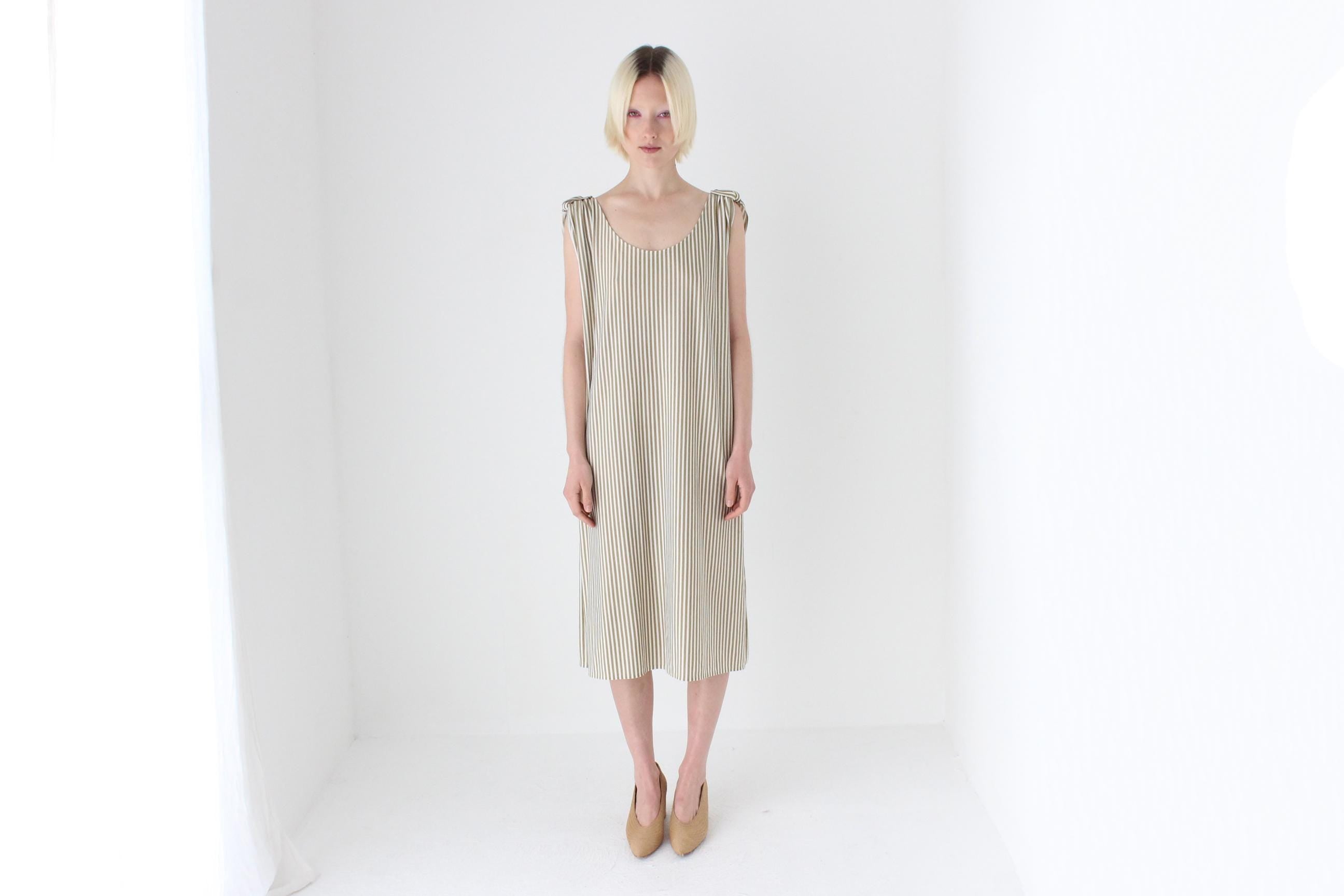 80s Neutral Stripe Relaxed Dress