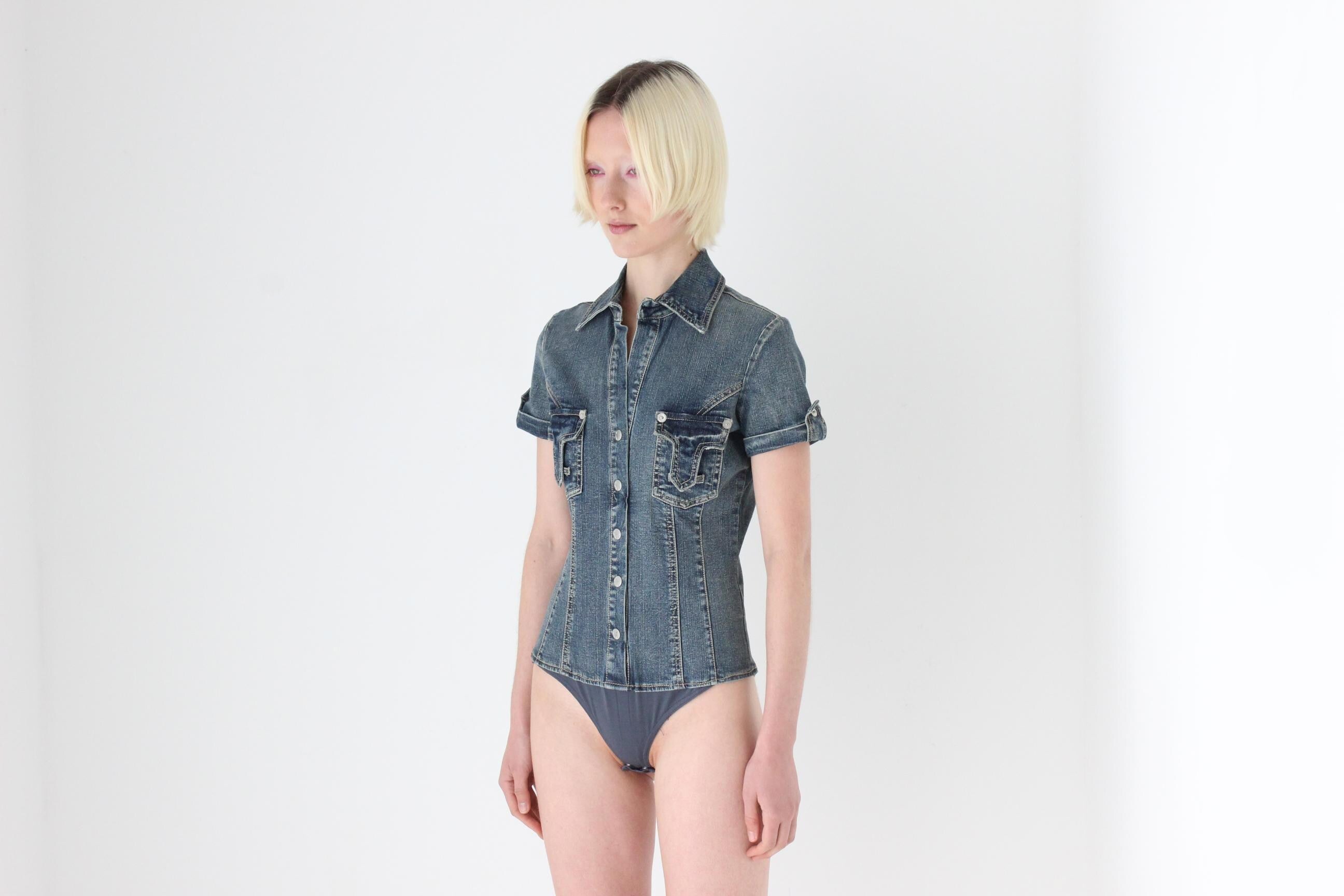 2000s Italian Designer Denim Bodysuit