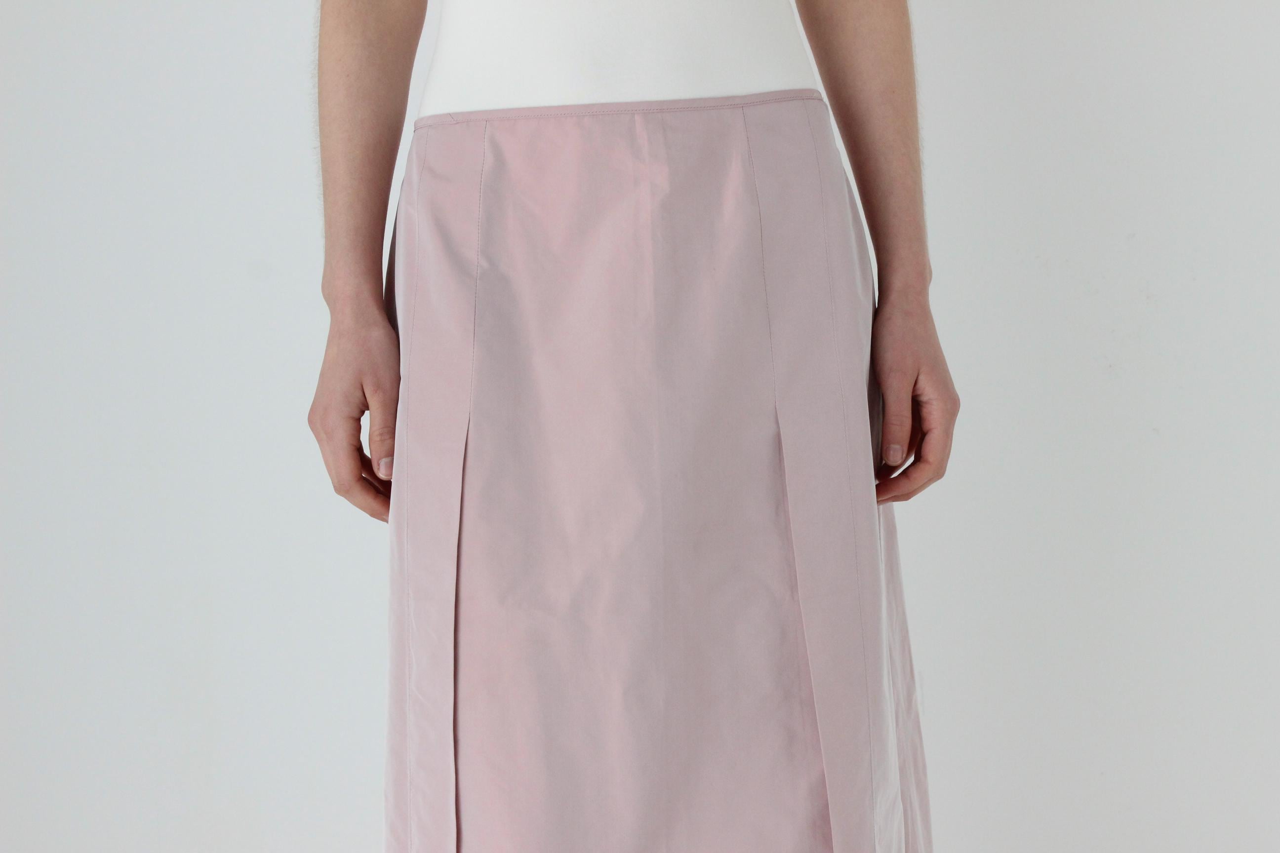 90s Pastel Pink Iridescent Taffeta A-Line Midi Skirt