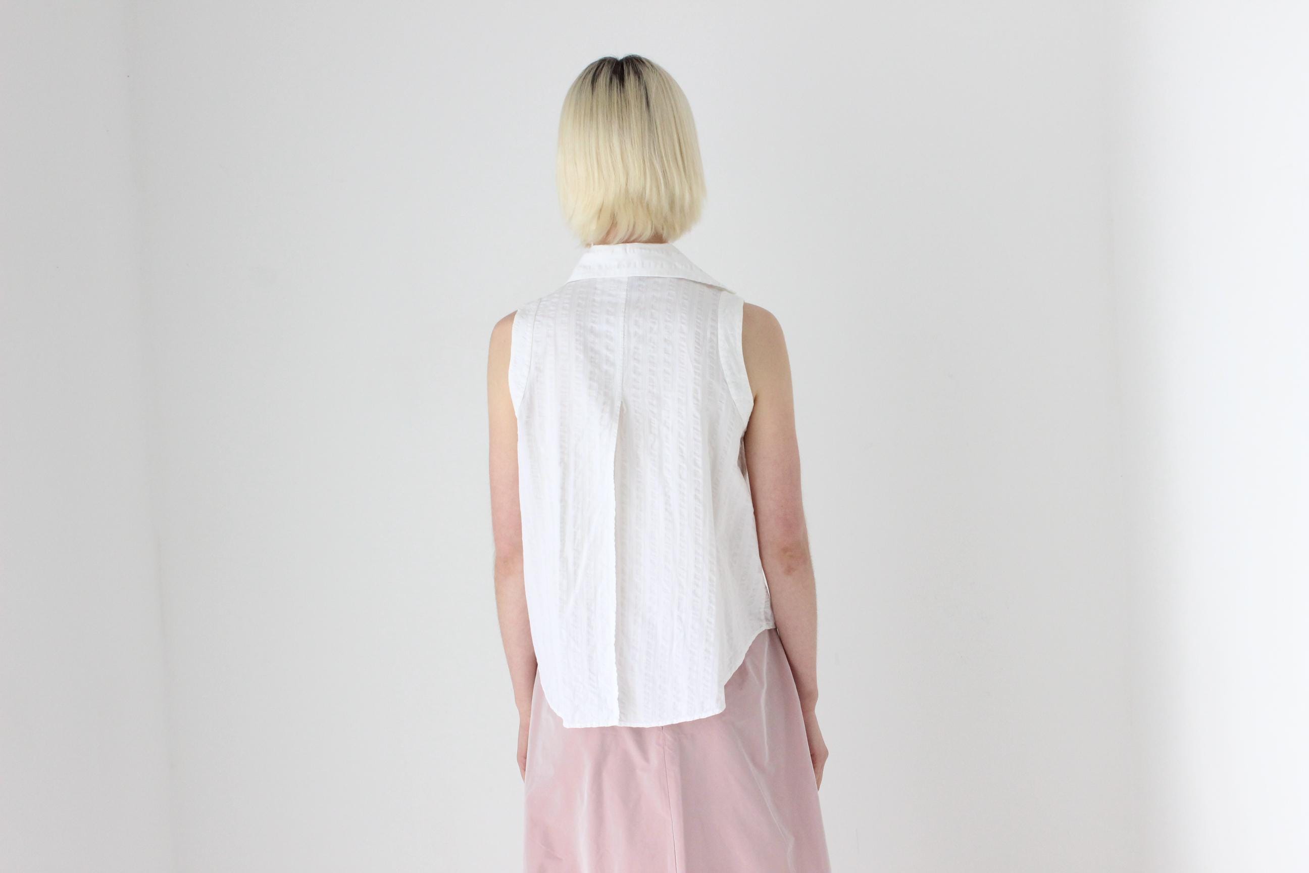 90s Romeo Gigli Cotton Collared Vest Top w/ Back Split