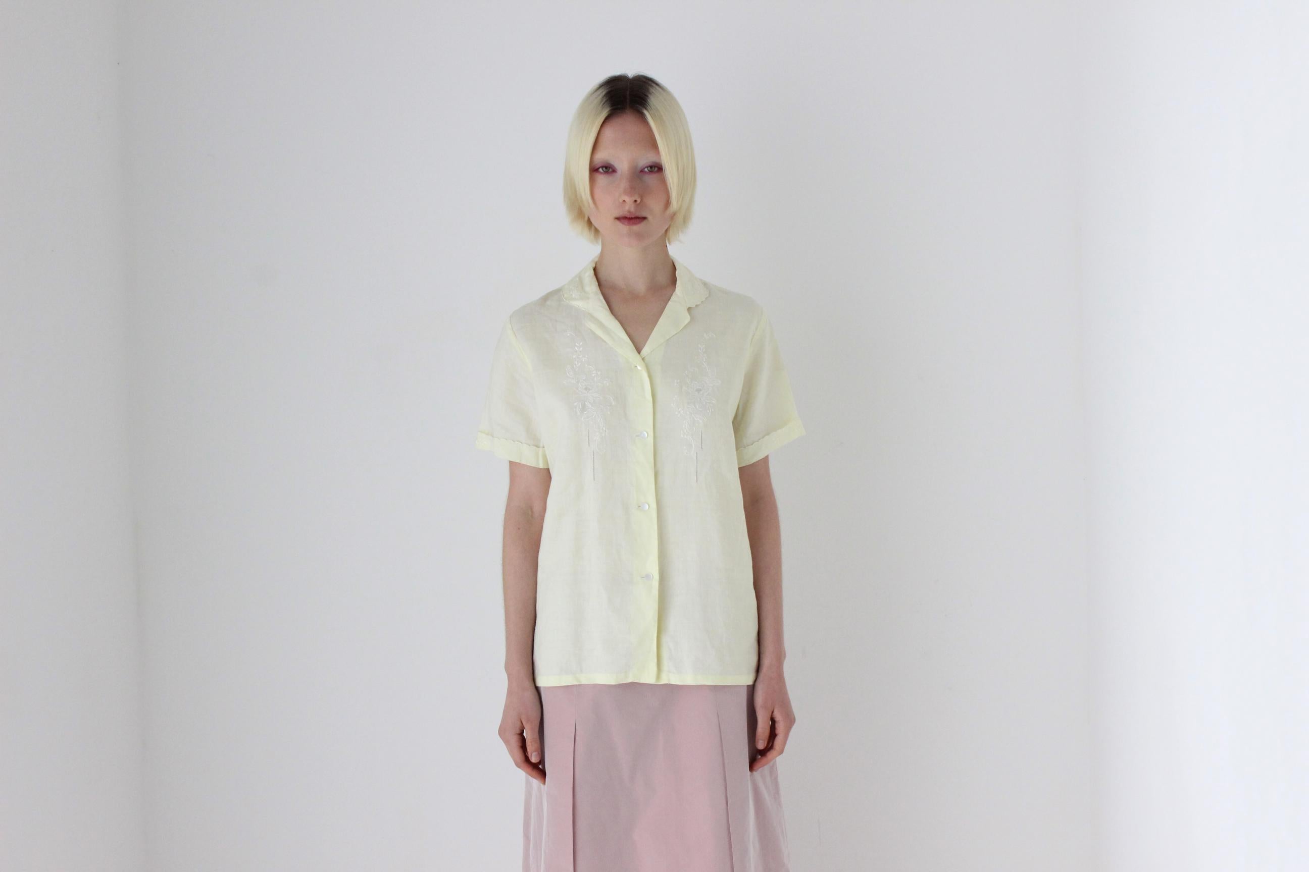 60s French Linen Hand Embroidered Shirt