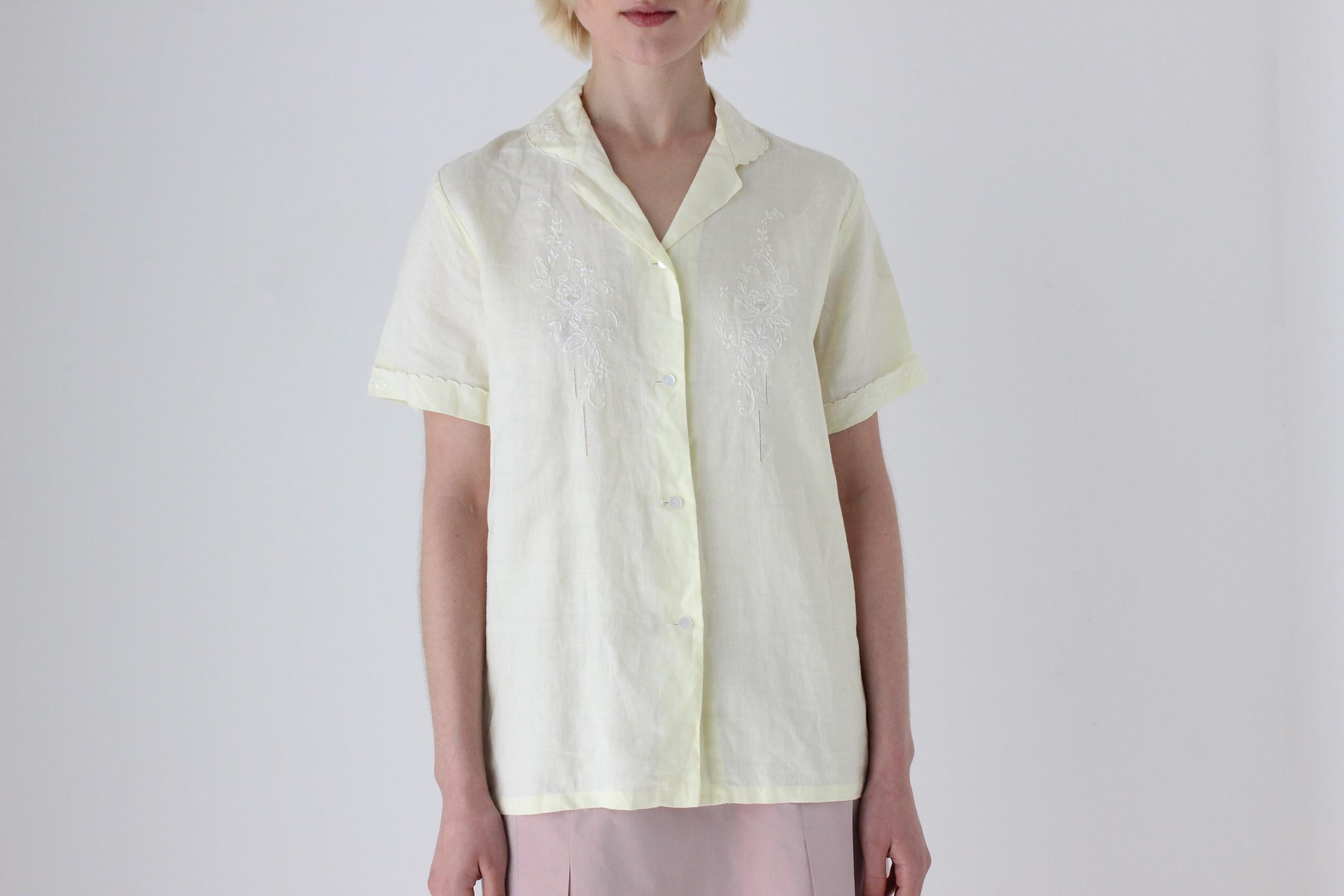 60s French Linen Hand Embroidered Shirt