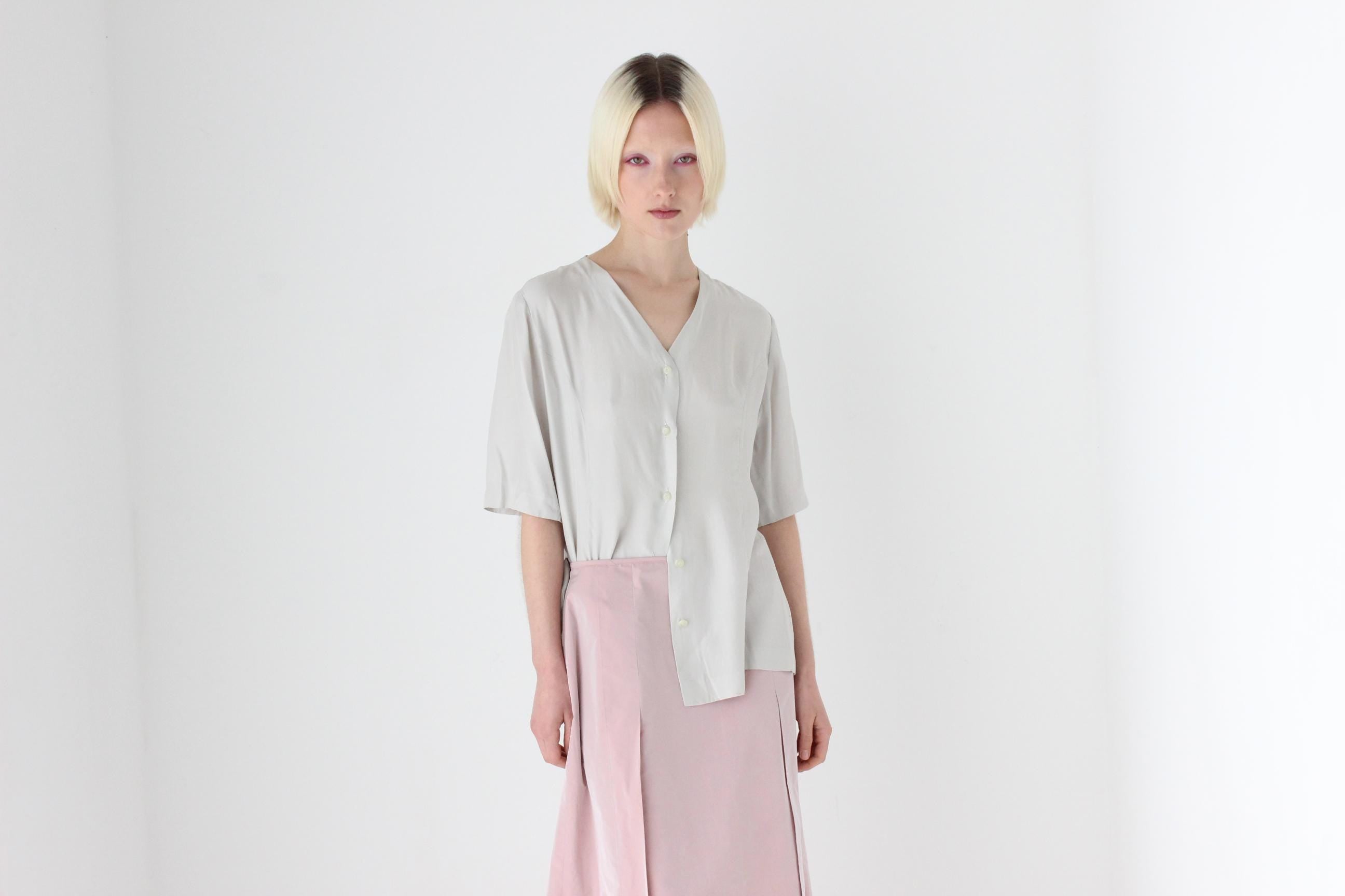 80s PURE SILK Dove Grey Button Up