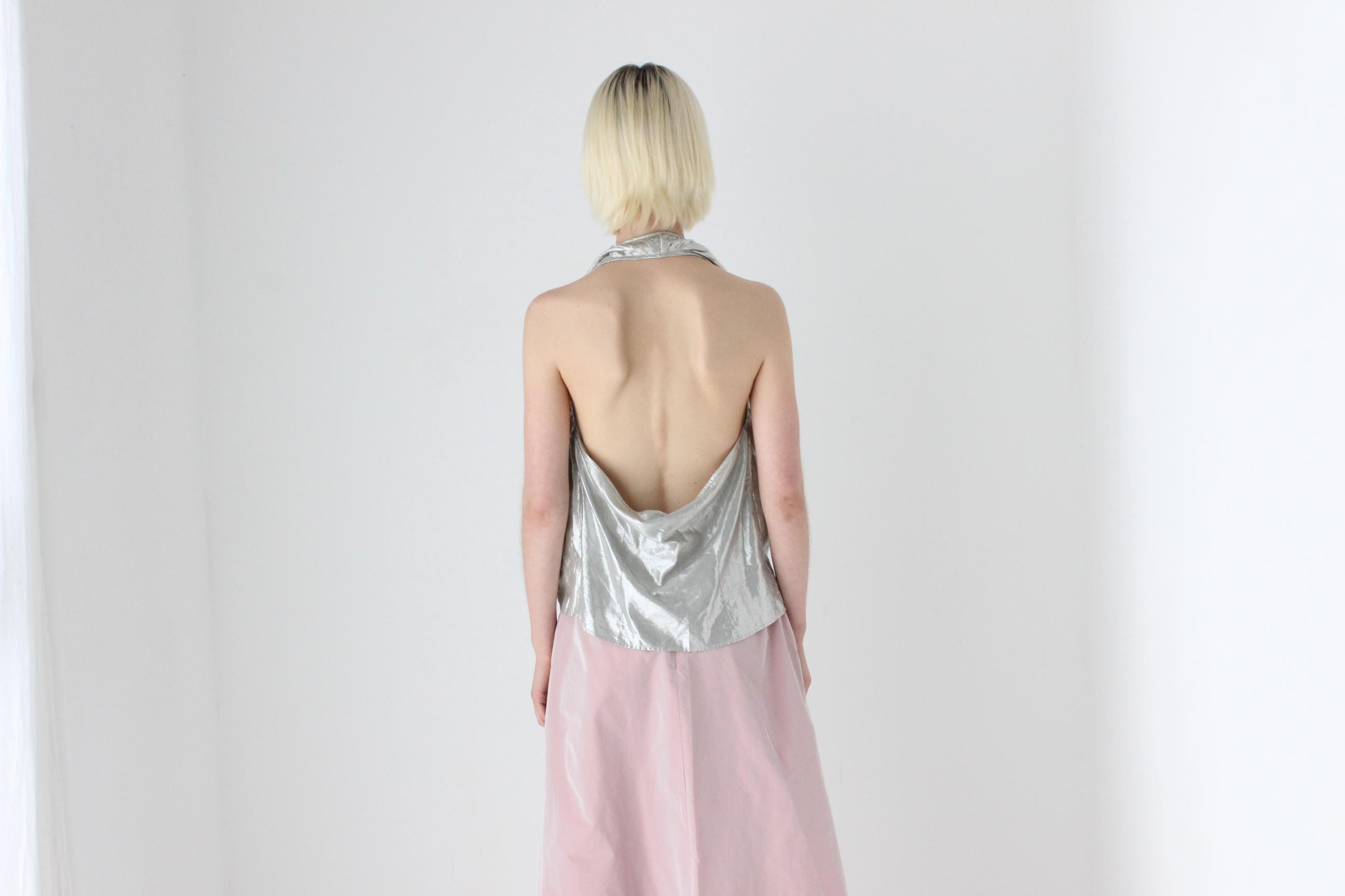 70s Metallic Foil Italian Disco Halter Top by Azner Reli