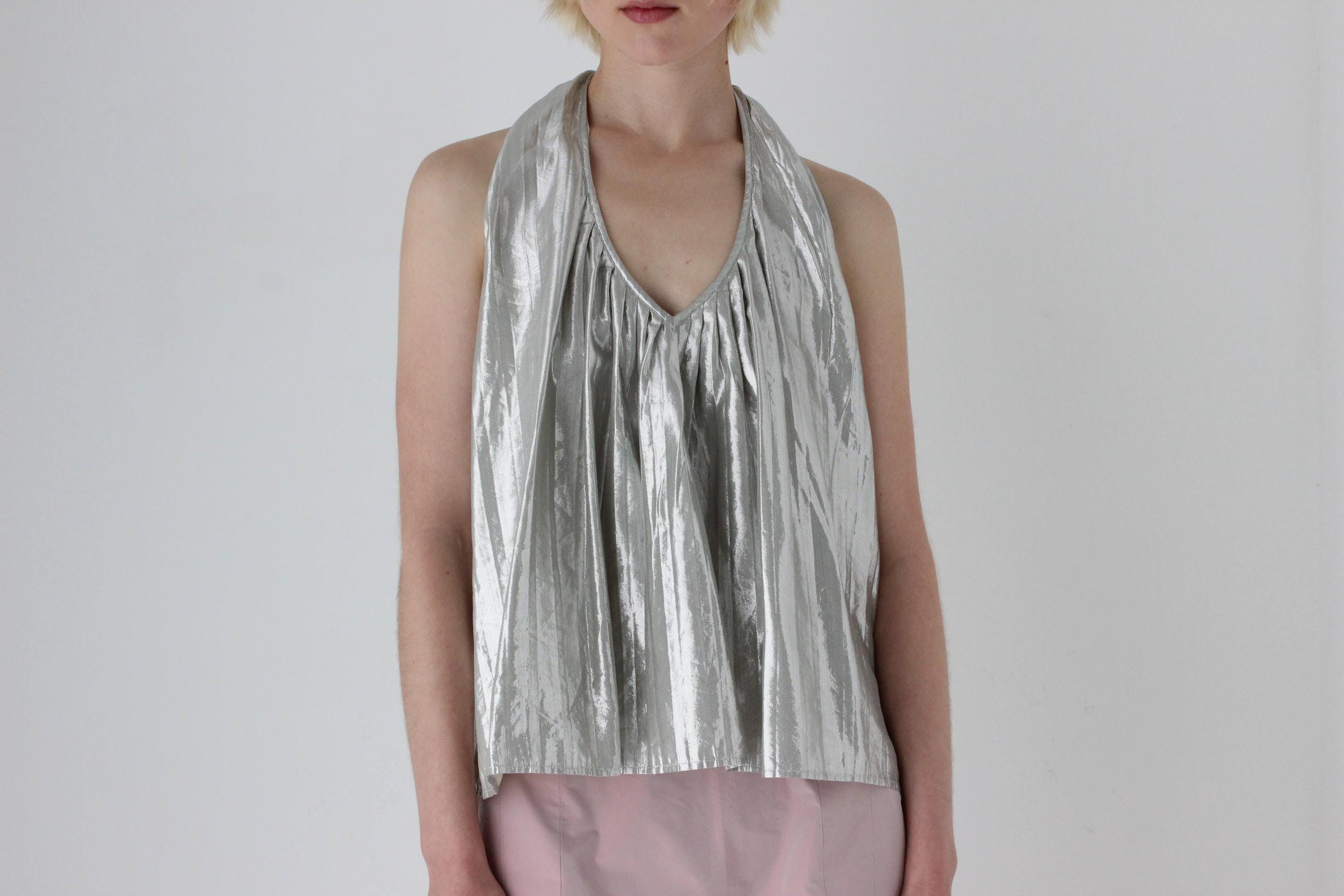 70s Metallic Foil Italian Disco Halter Top by Azner Reli