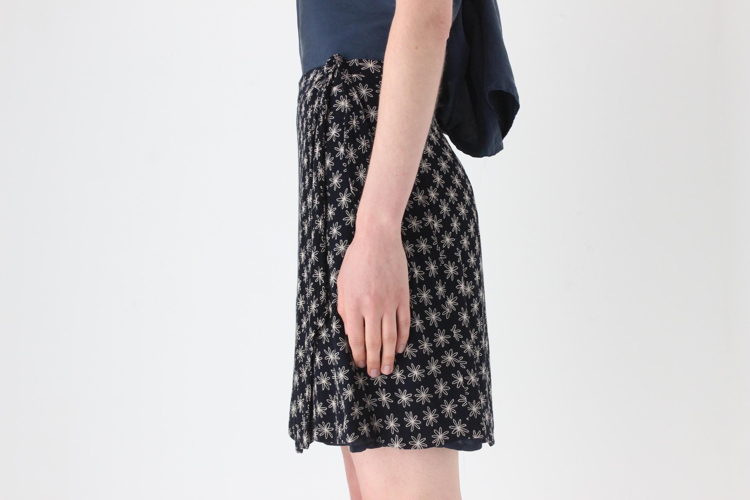 90s Floral Rayon Tie Up Wrap Mini Skirt