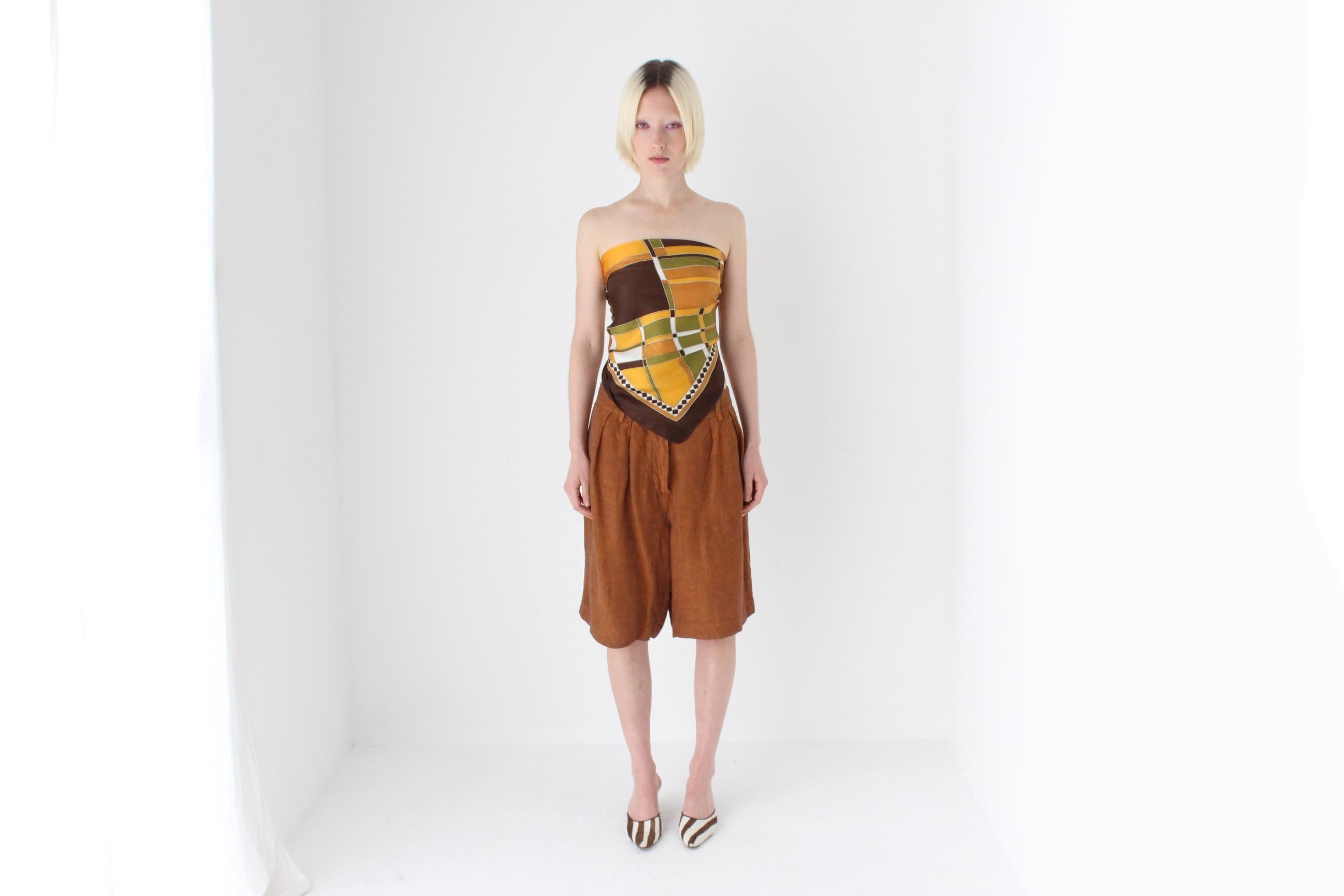 2000s Terracotta Linen Relaxed Bermuda Shorts by Sisley