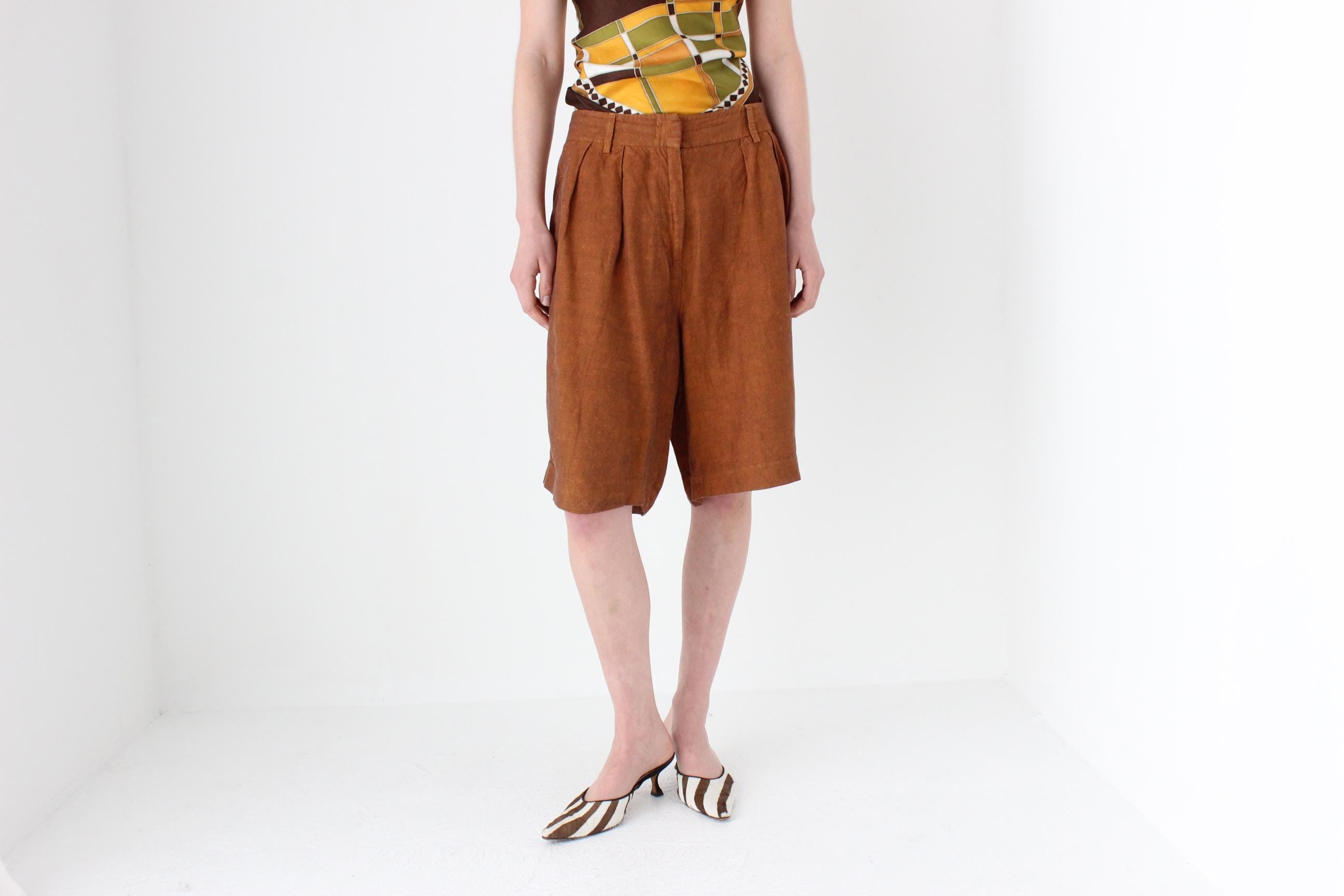 2000s Terracotta Linen Relaxed Bermuda Shorts by Sisley