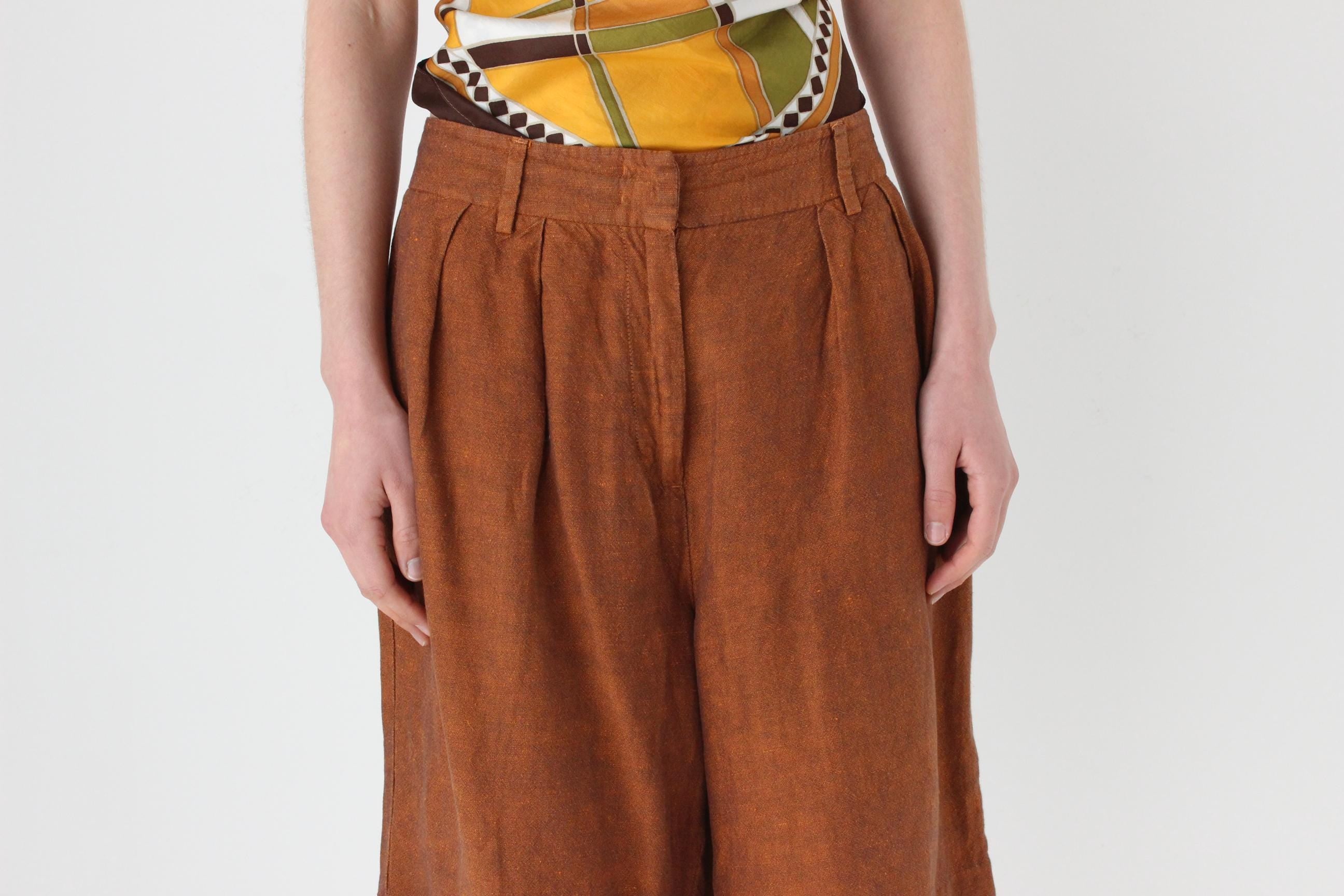 2000s Terracotta Linen Relaxed Bermuda Shorts by Sisley