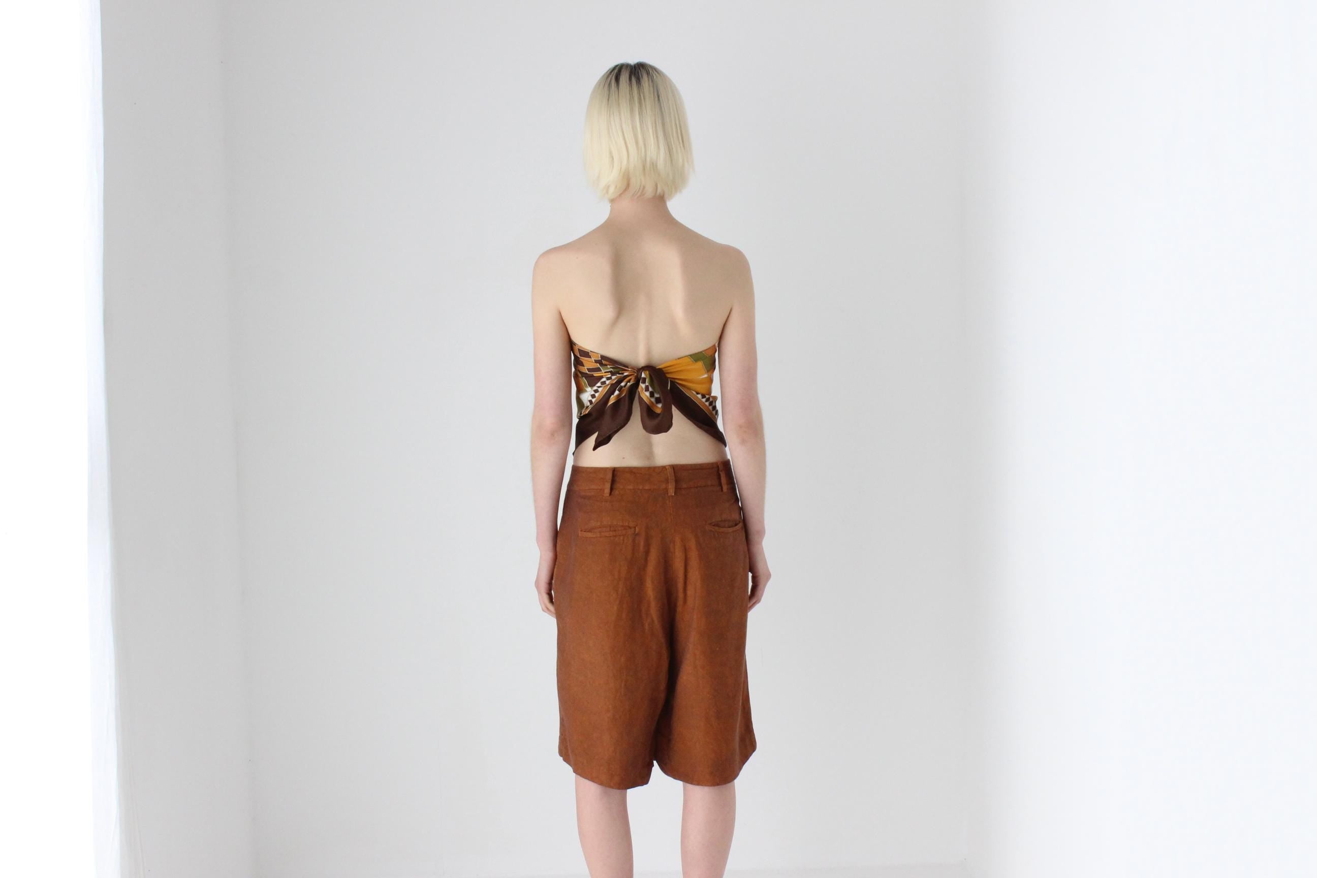 2000s Terracotta Linen Relaxed Bermuda Shorts by Sisley