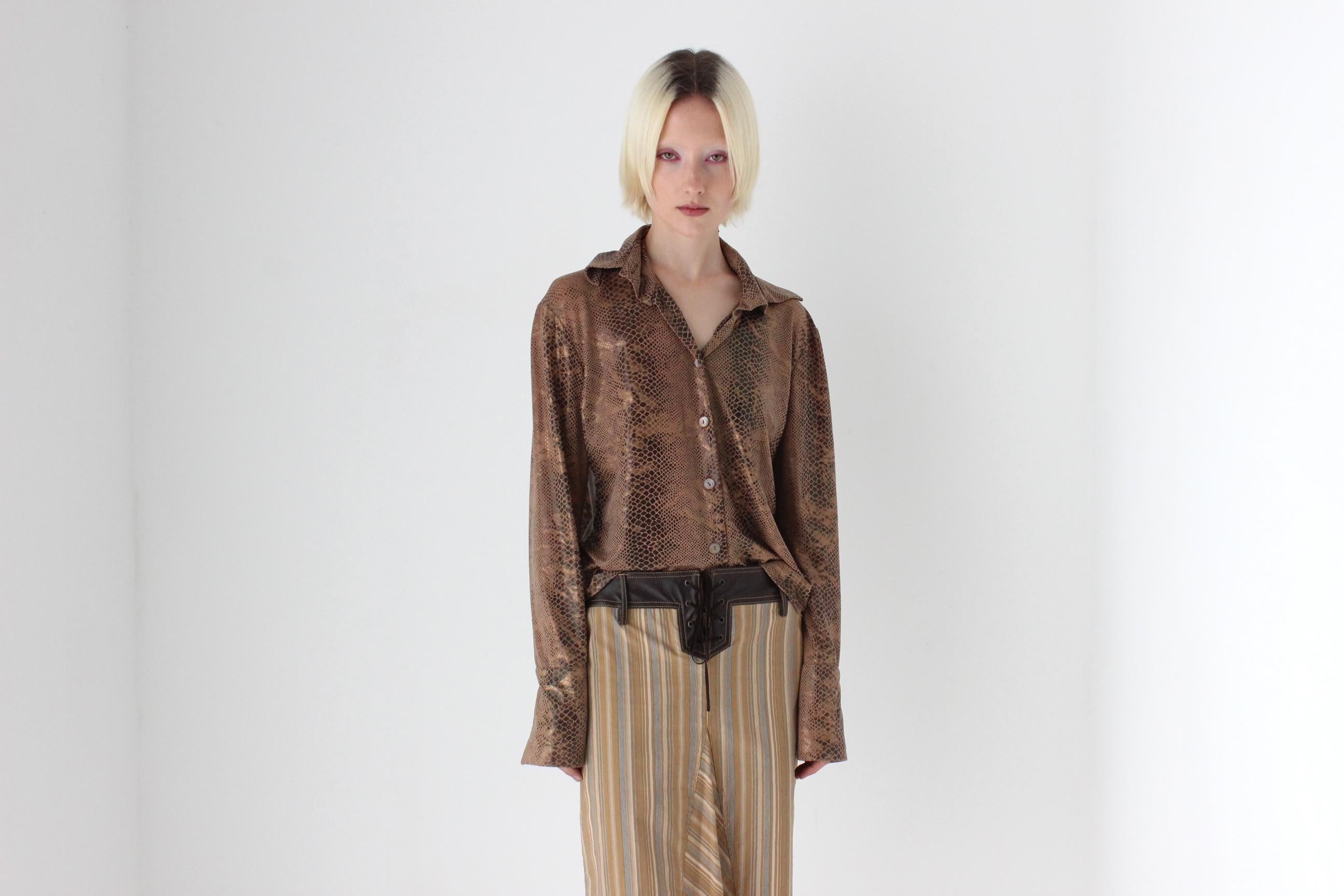 70s Italian Vintage Slinky Snakeskin Disco Shirt
