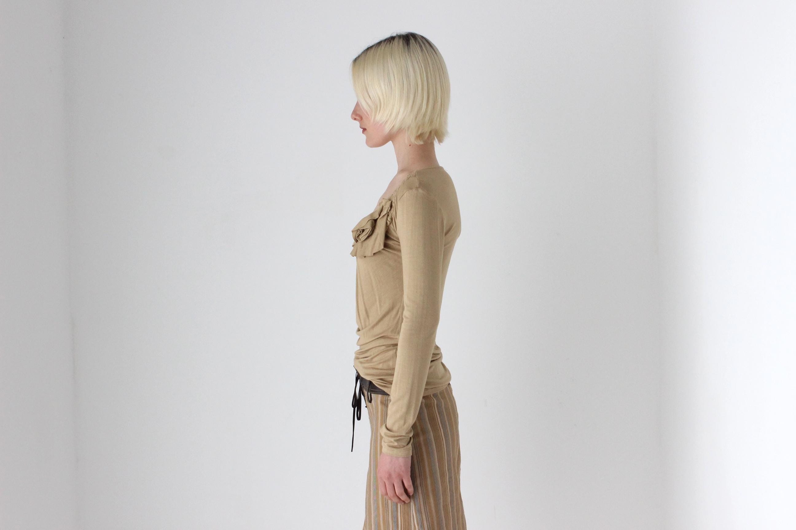 Y2K Textural Smocked Jersey Top w/ 3D Rosette