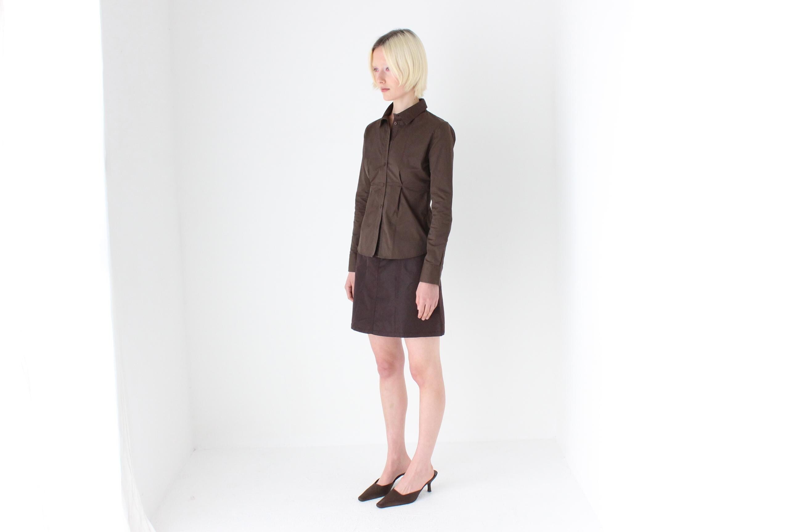 2000s Chocolate Cotton Spandex Button Up