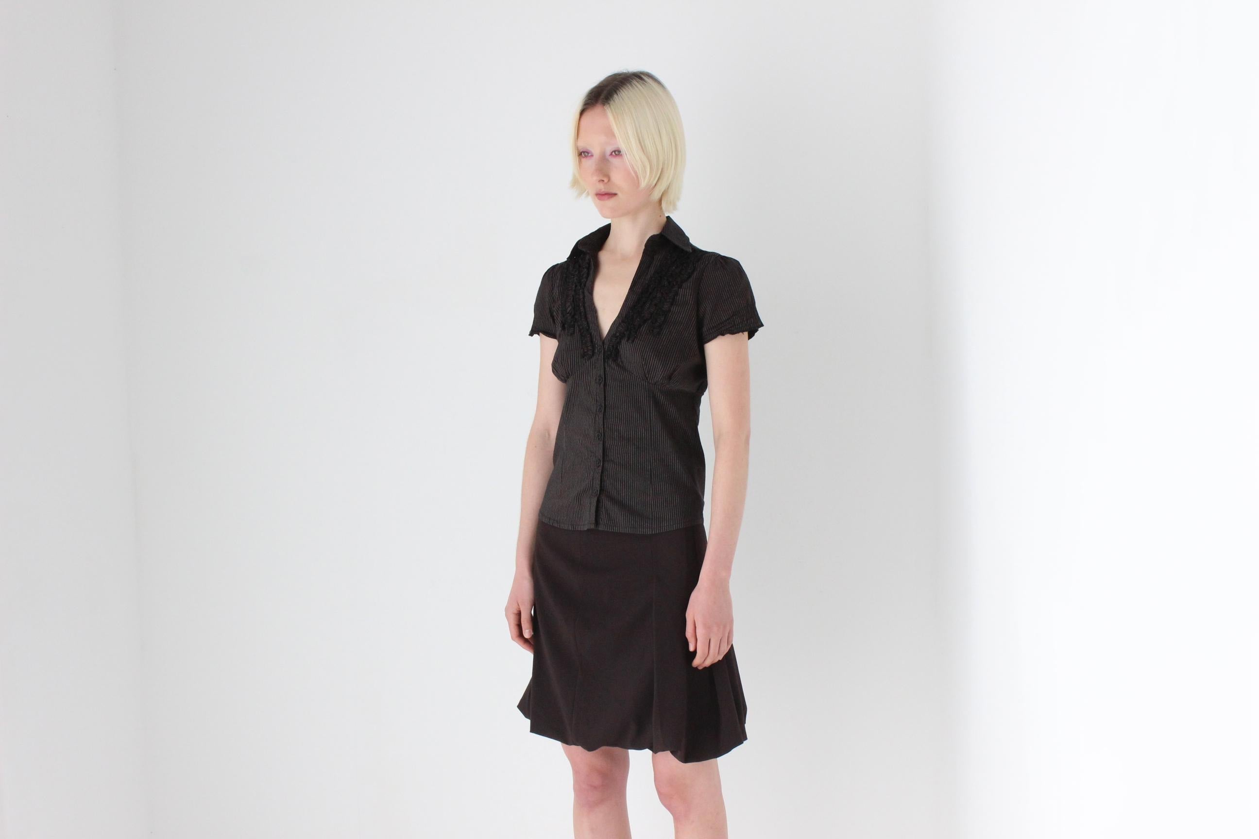 Y2K Chocolate Bubble Hem Mini Skirt