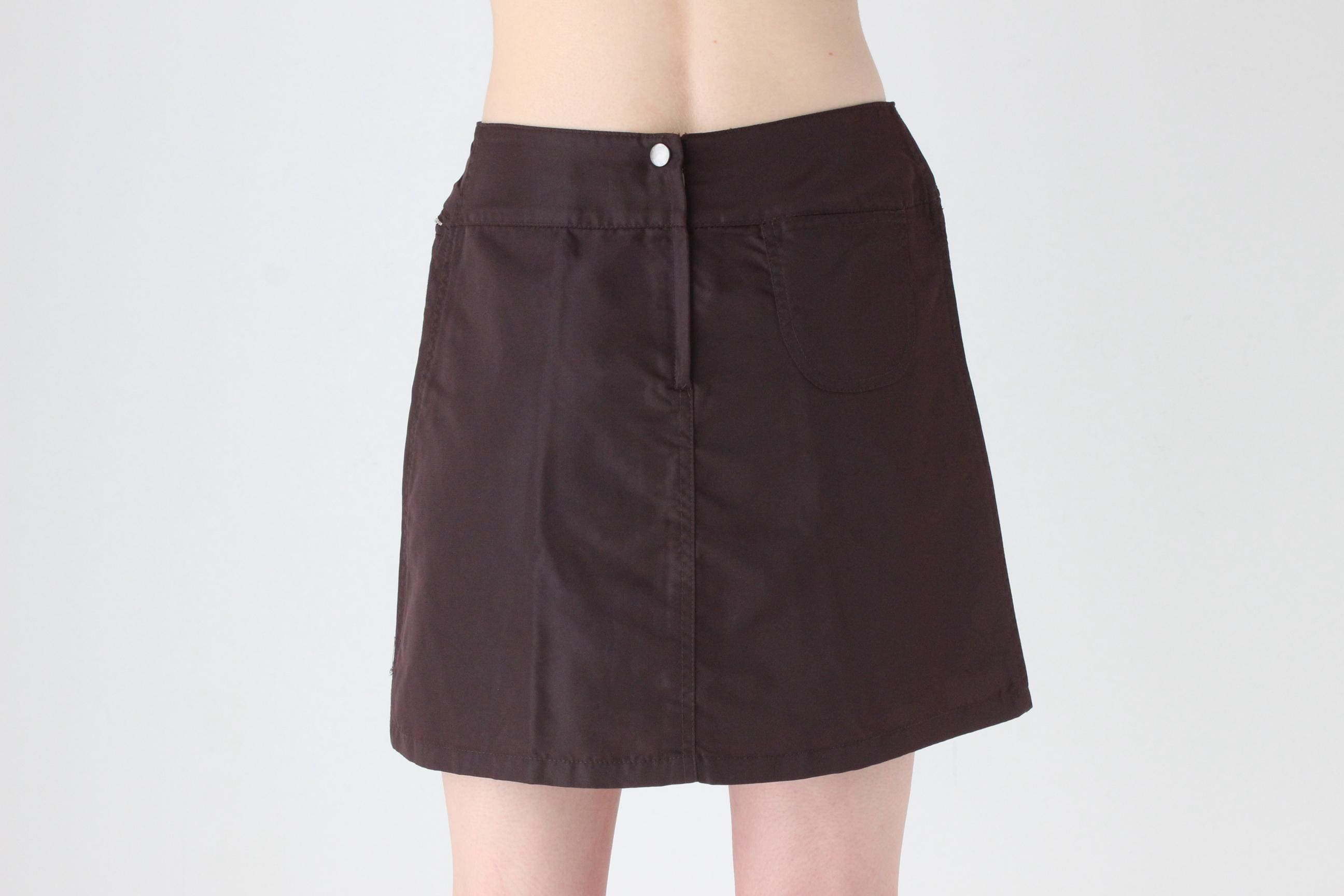 90s Chocolate Nylon Mini Skirt by Stefanel