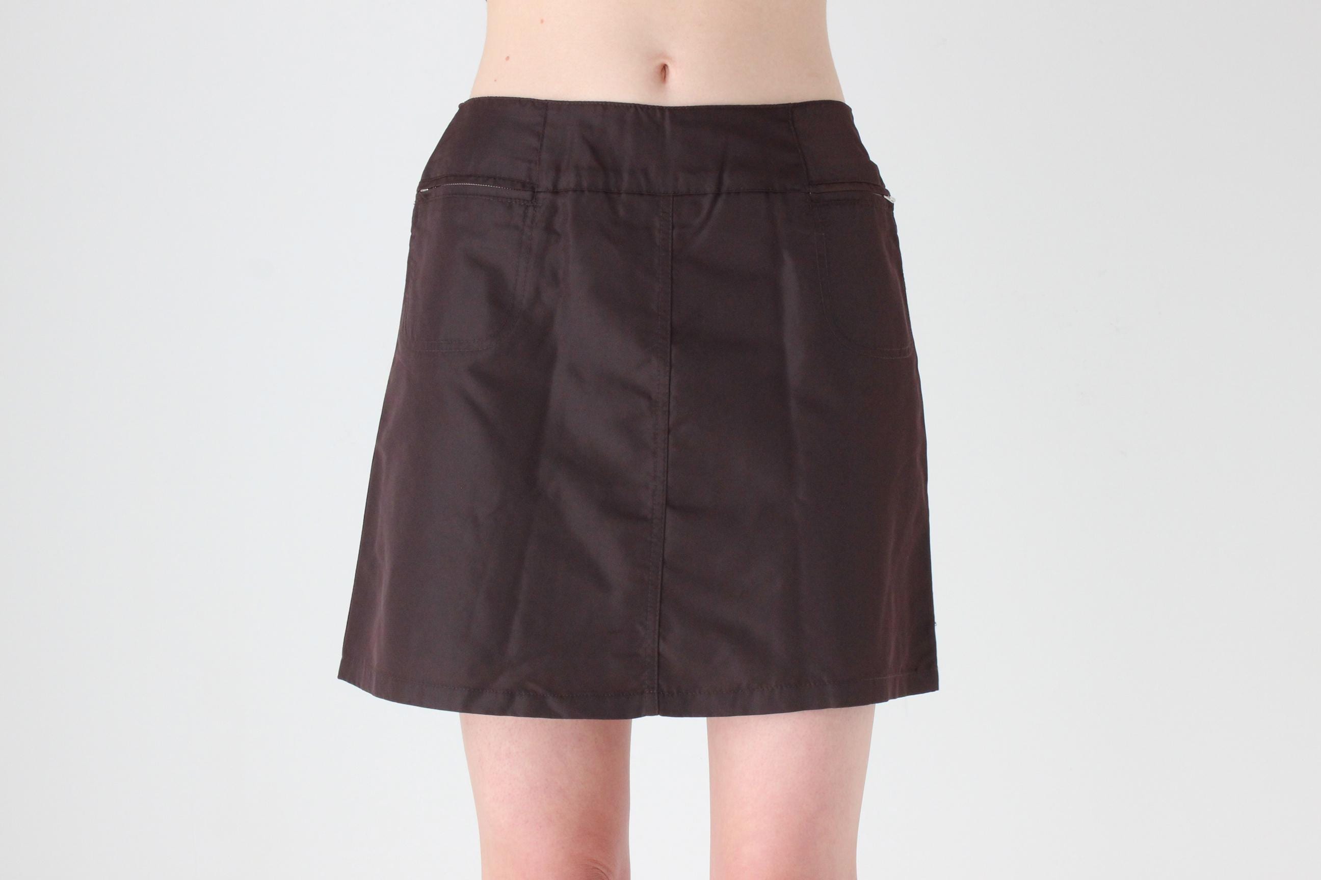 90s Chocolate Nylon Mini Skirt by Stefanel