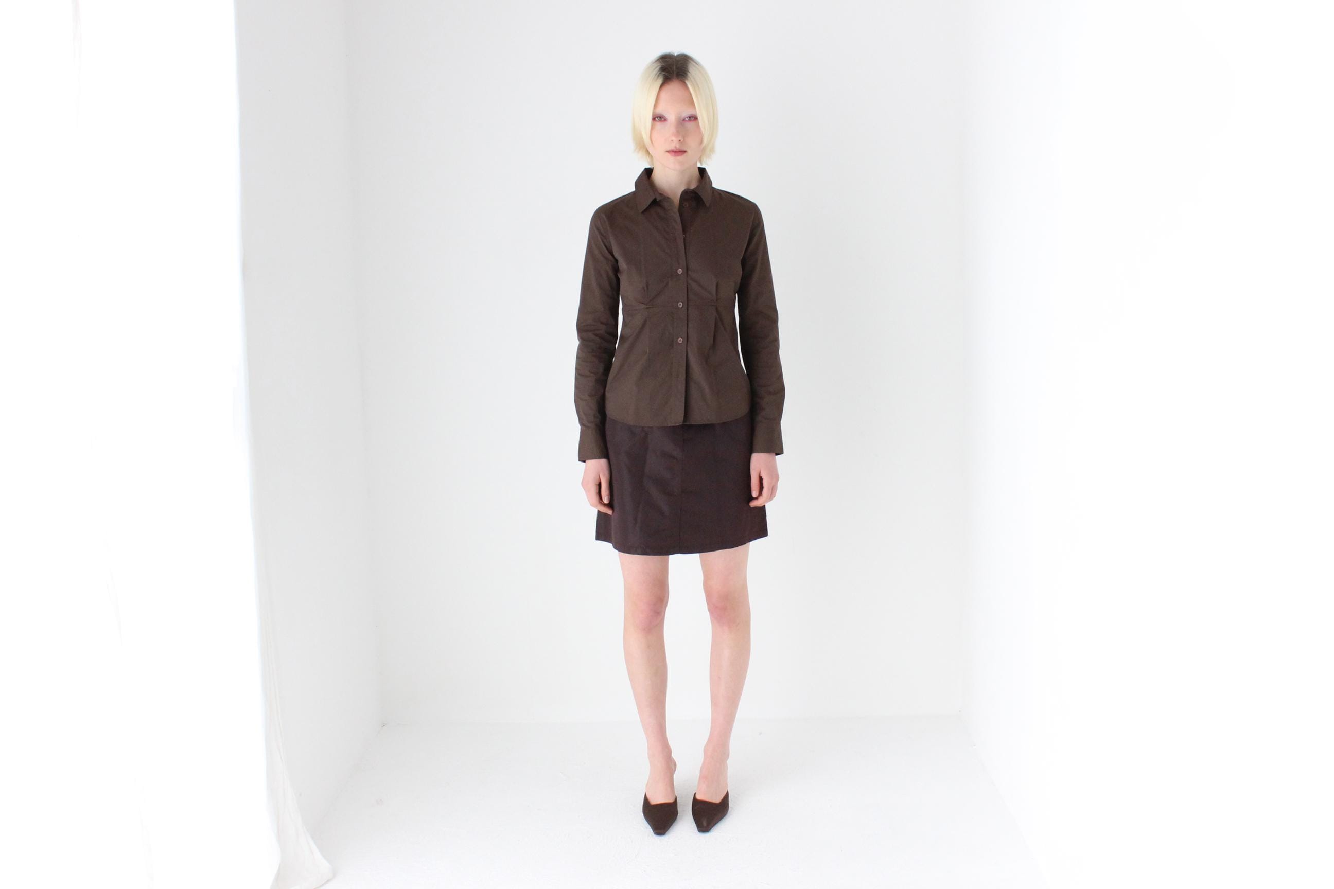 90s Chocolate Nylon Mini Skirt by Stefanel
