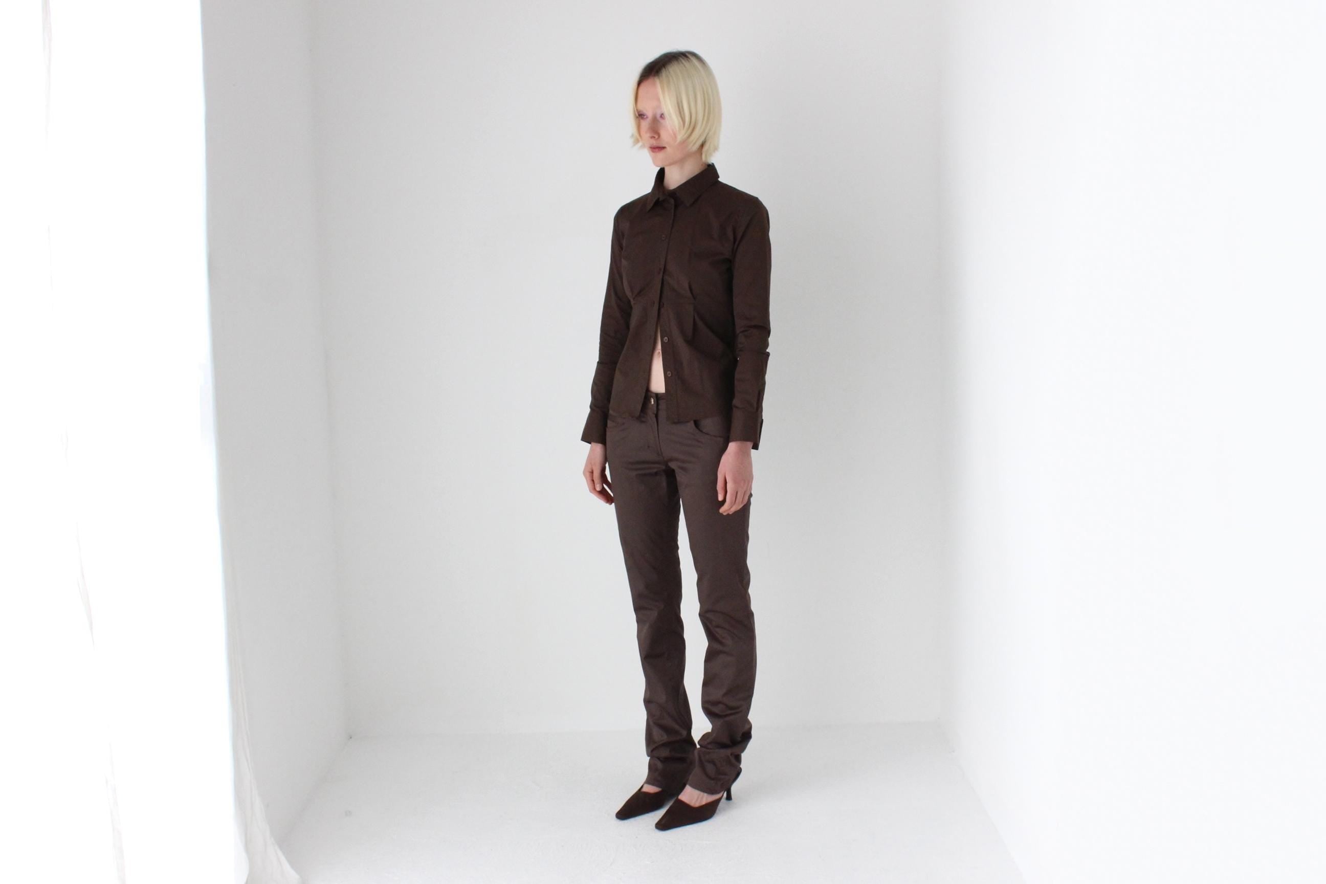 Y2K Versace Iridescent Silk Cotton Low-Rise Super Long / Bunching Pants
