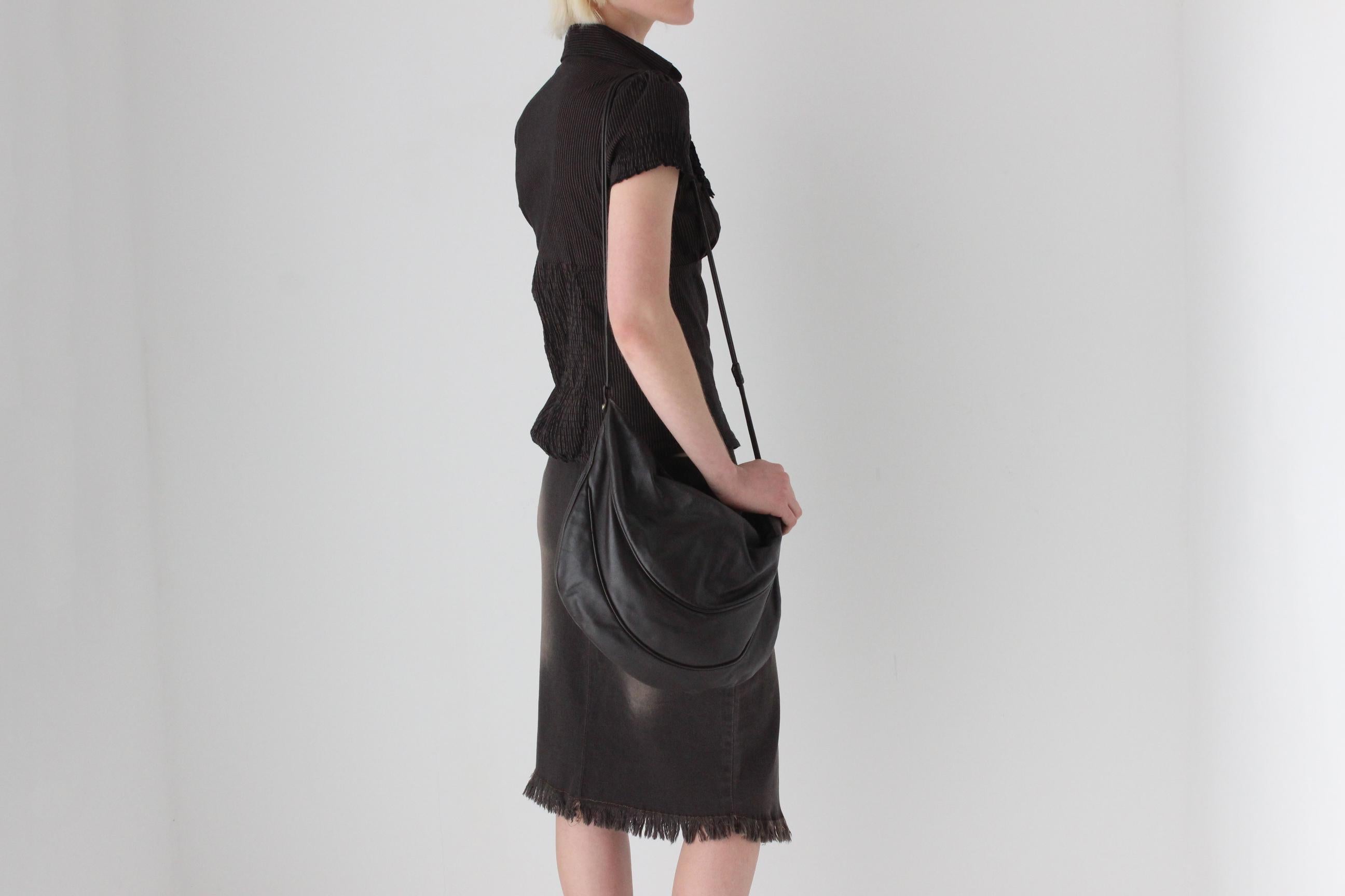 1980s Italian Leather Half Moon Shape Shoulder Bag