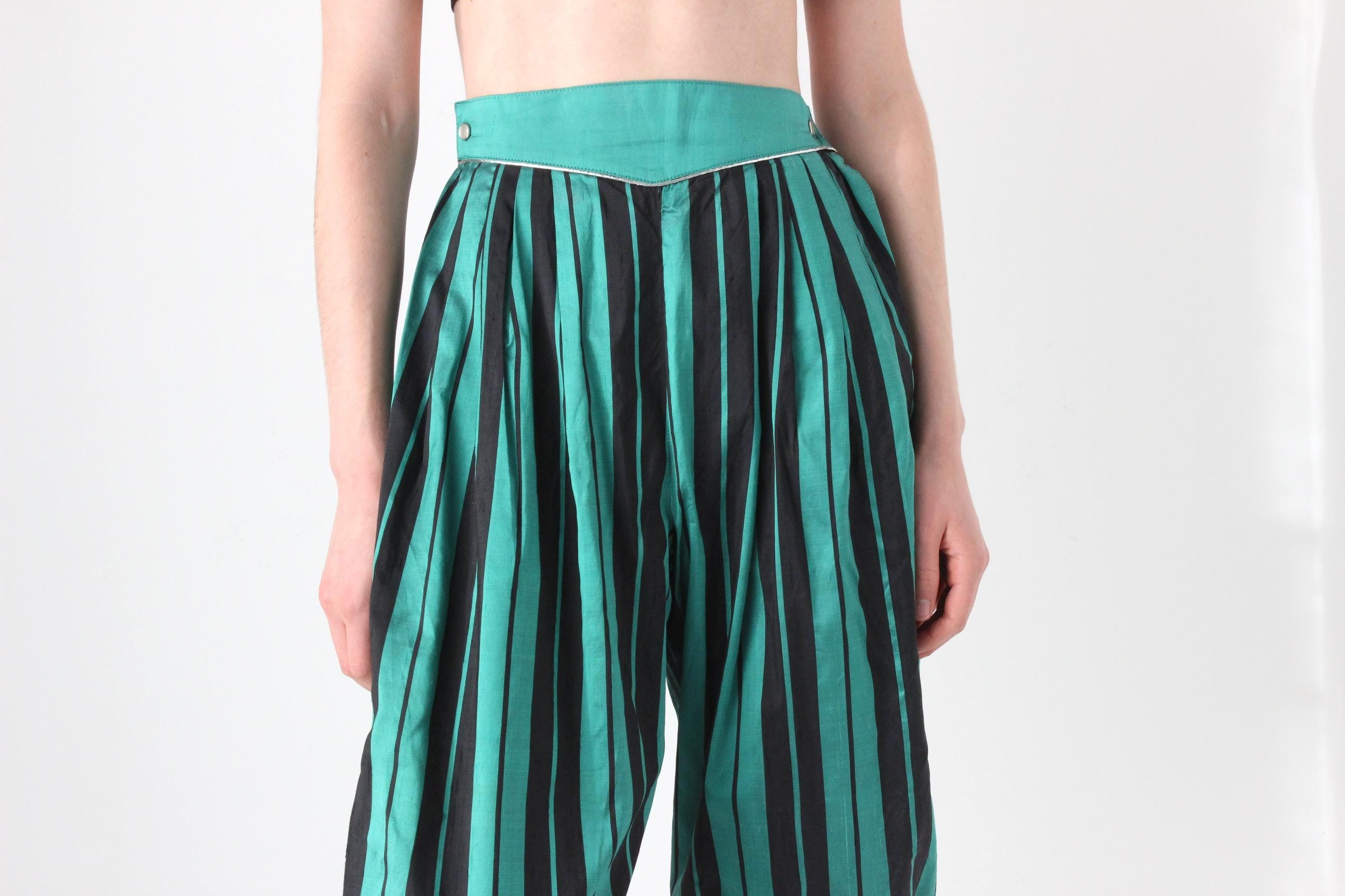 80s Byblos Italy Raw Silk Striped Balloon Leg Pants