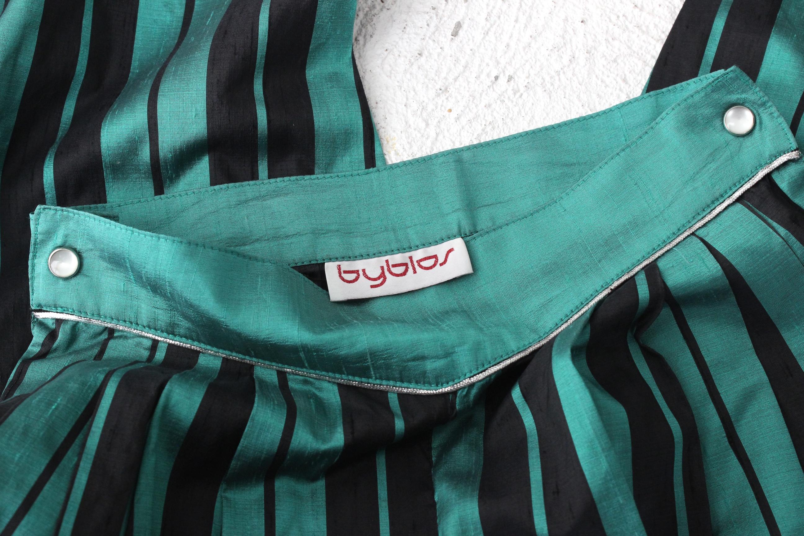 80s Byblos Italy Raw Silk Striped Balloon Leg Pants