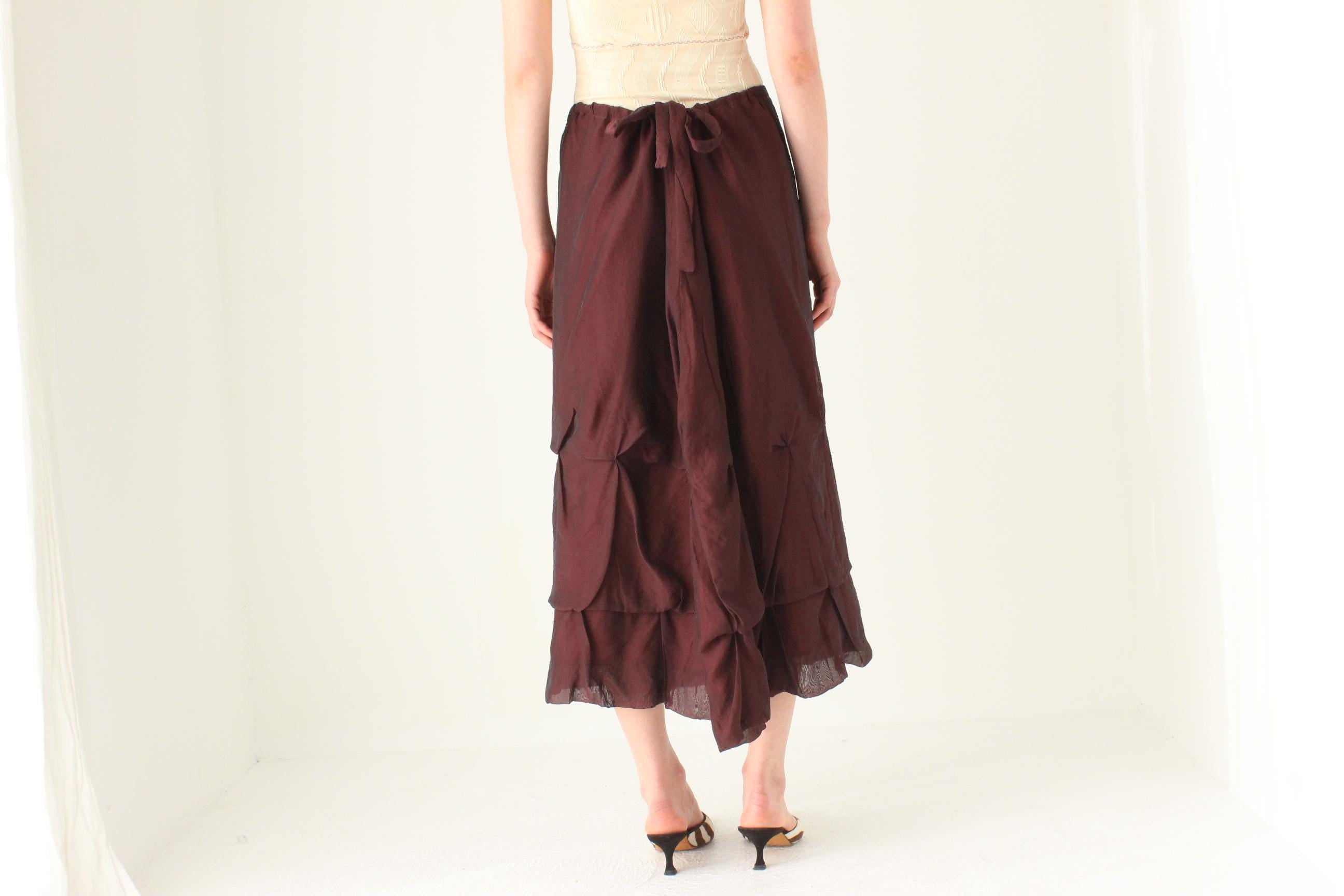 Y2K Burgundy Textured Bubble Midi Skirt w/ Drawstring Waist