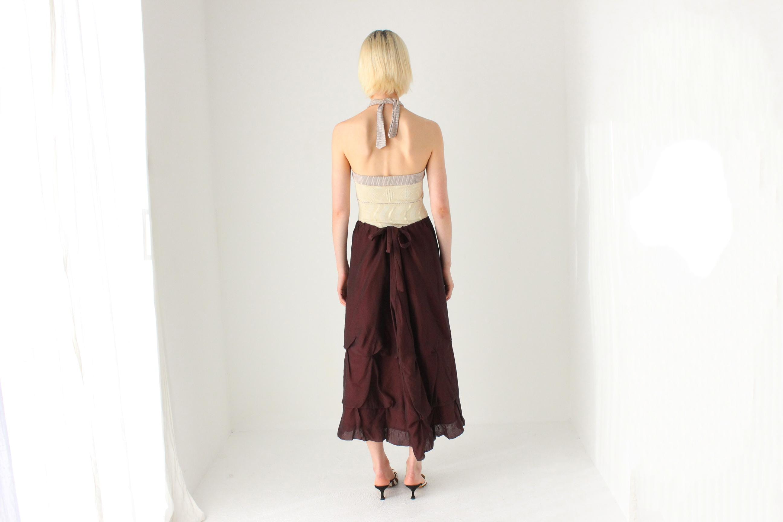 Y2K Burgundy Textured Bubble Midi Skirt w/ Drawstring Waist