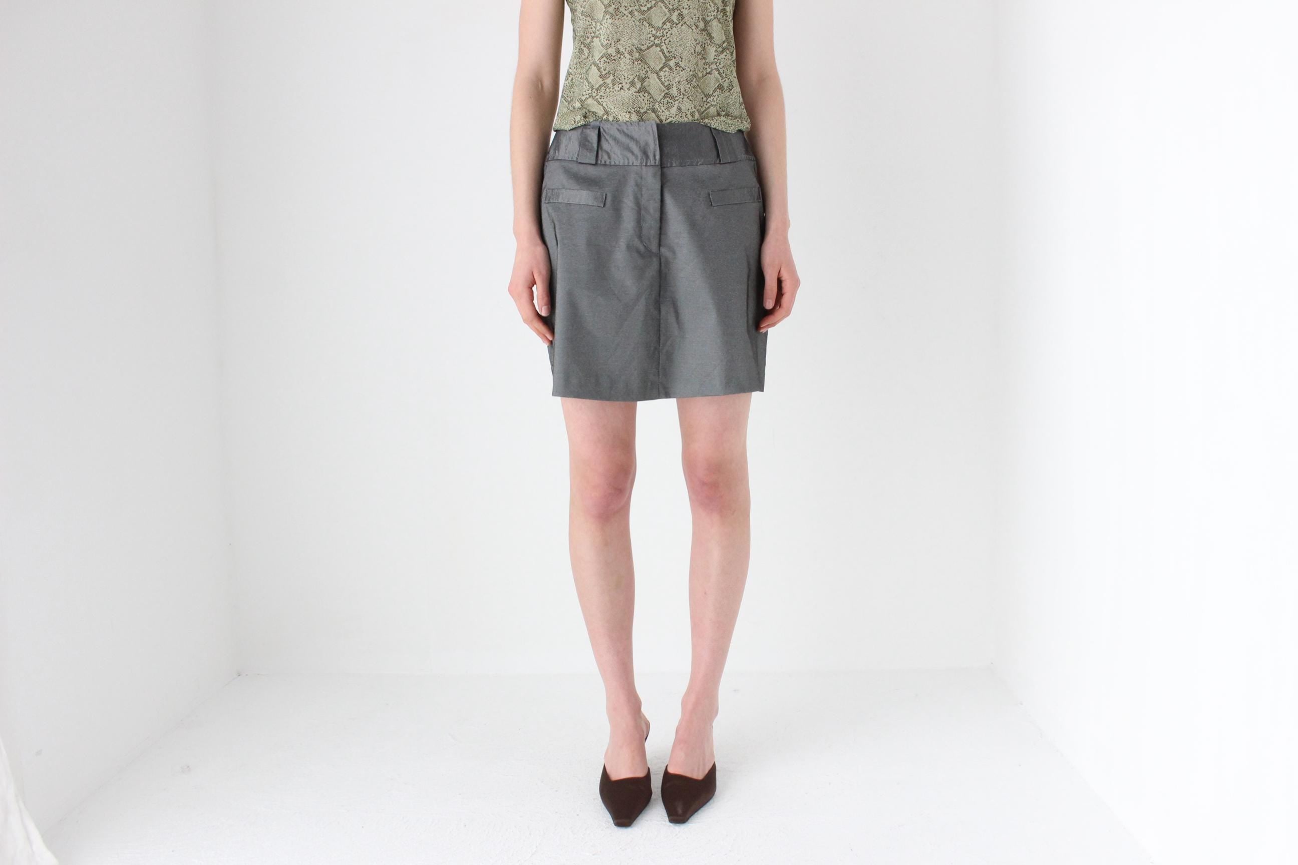 90s Metallic Pewter Futuristic A-Line Mini Skirt