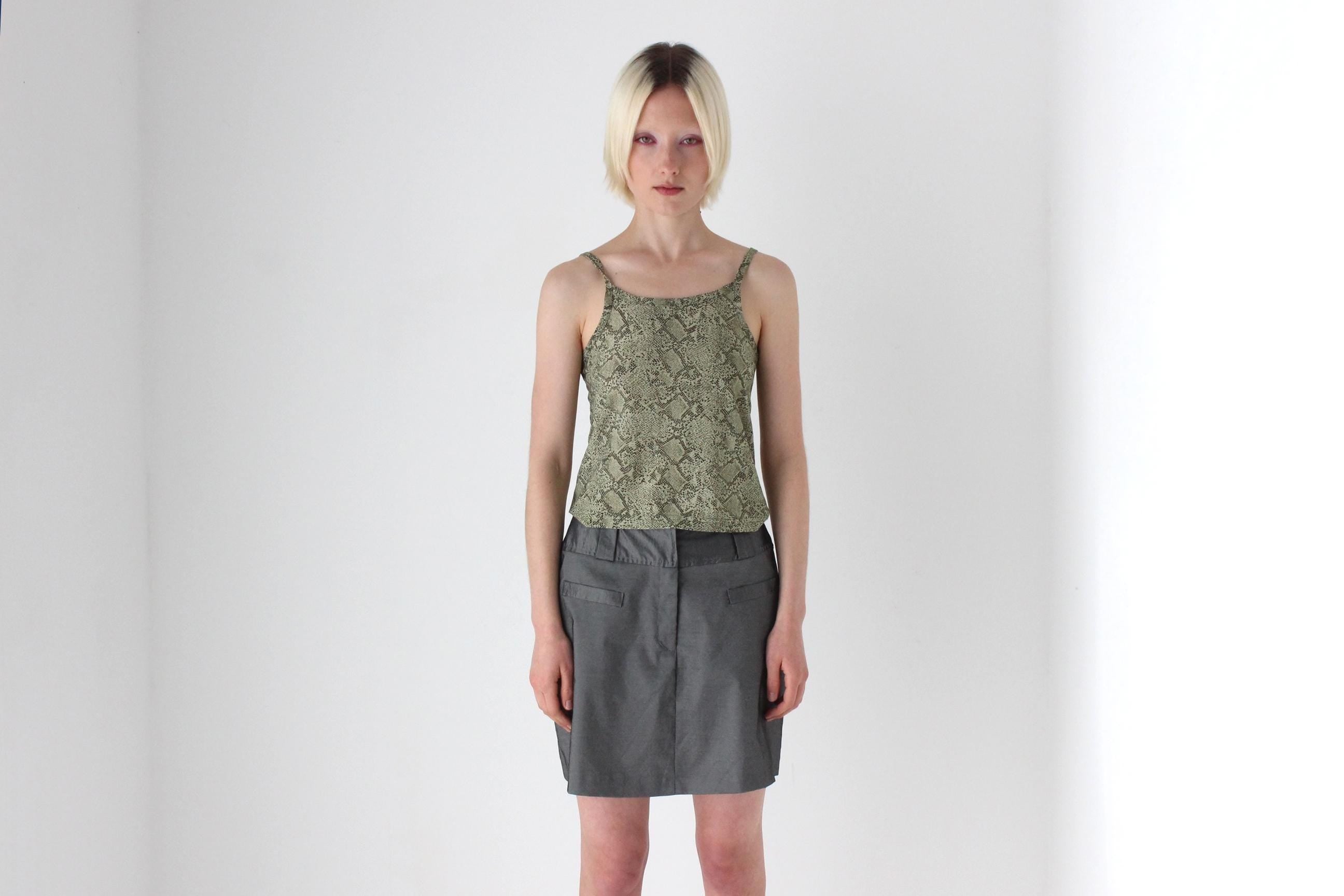 90s Metallic Pewter Futuristic A-Line Mini Skirt