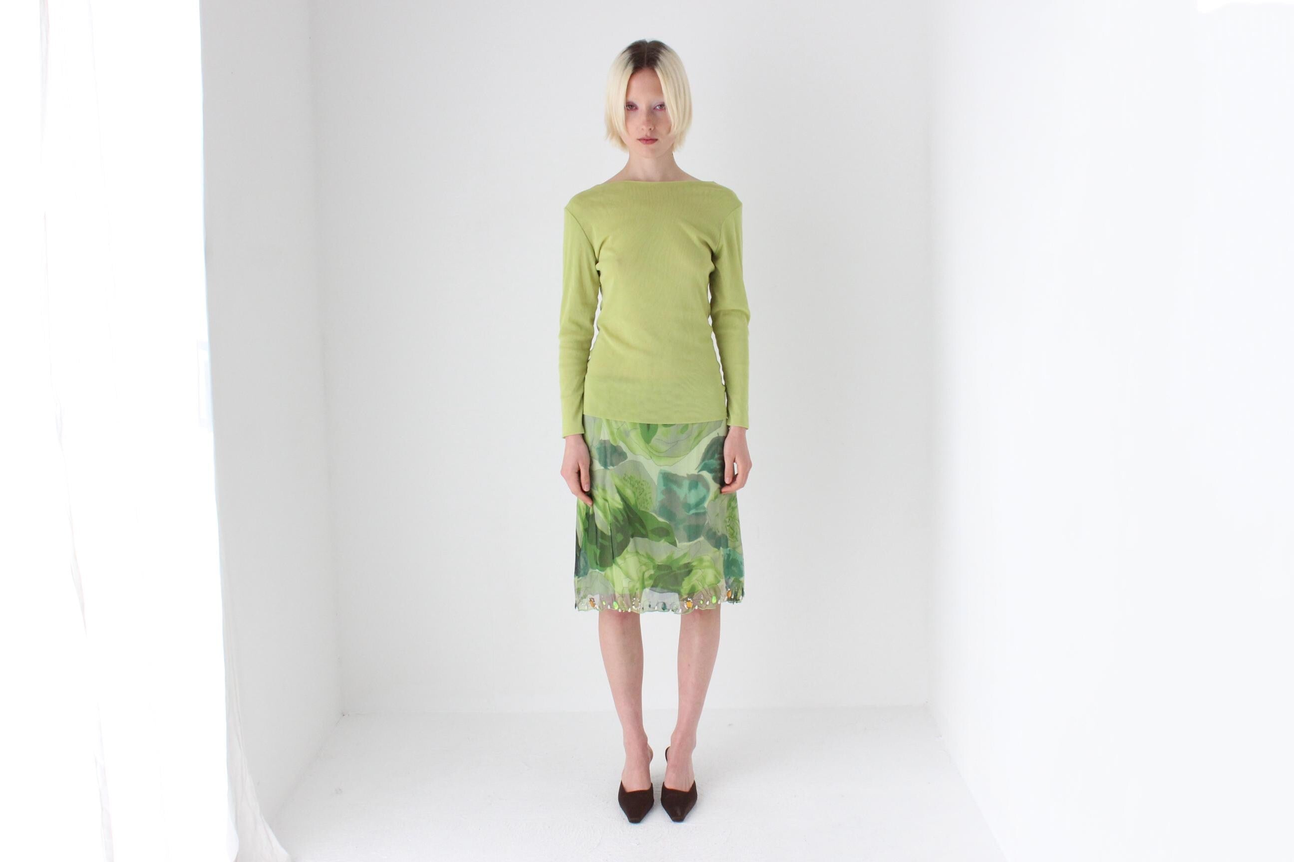 Y2K Lime Green Mesh Long Sleeve Top