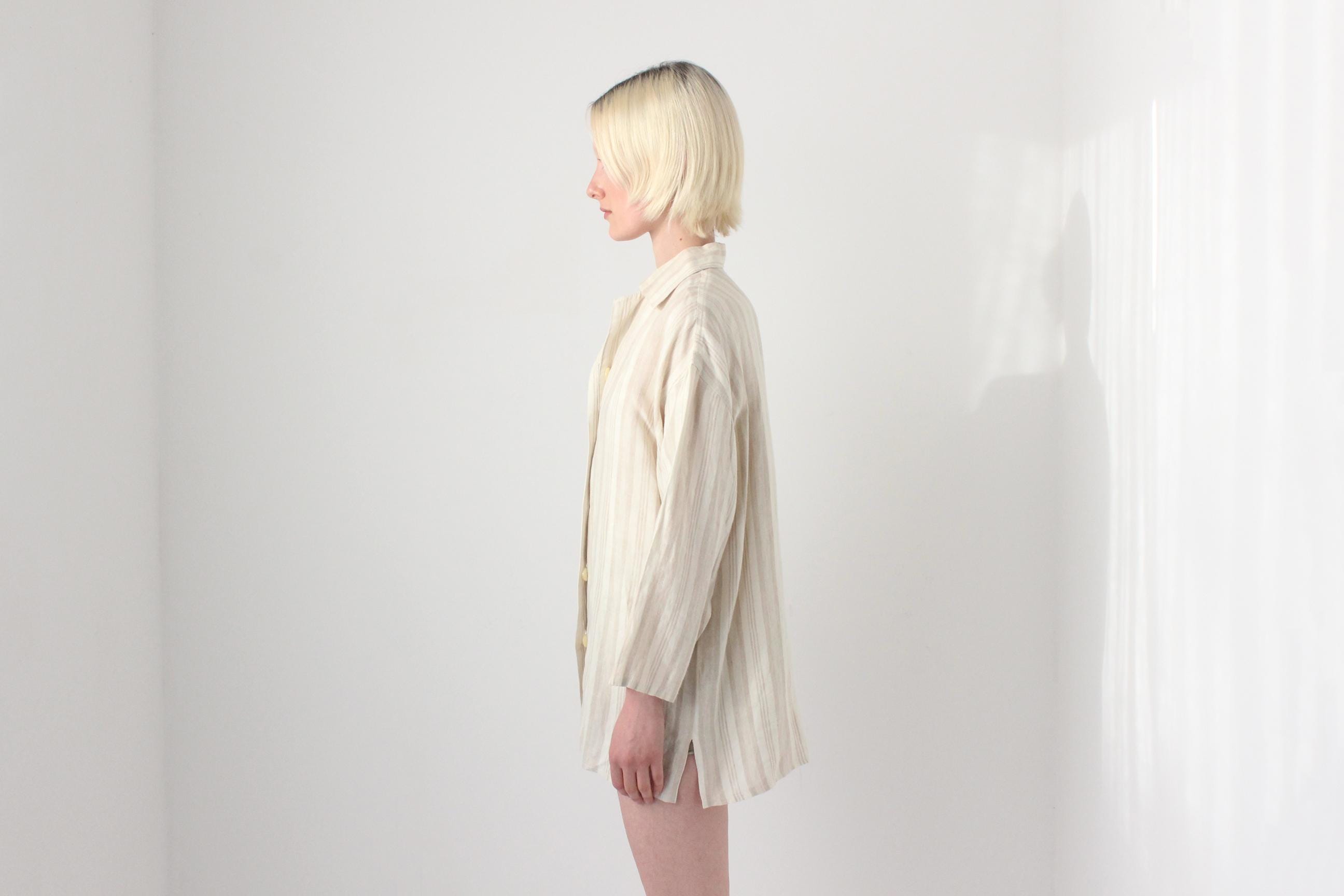 90s Italian Linen Subtle Beige Stripe Shirt