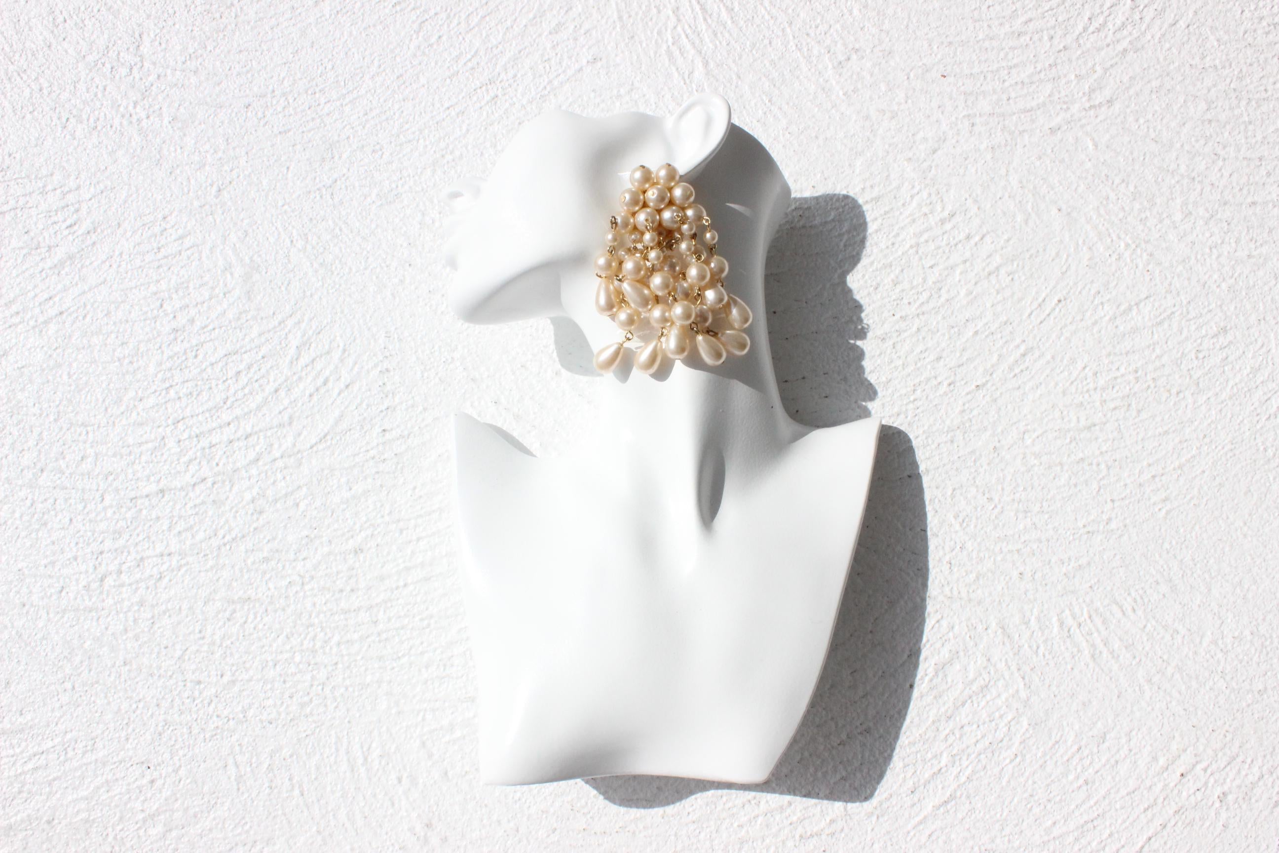 80s Baroque Pearl Dangling Oversized Chandelier Wedding Earrings