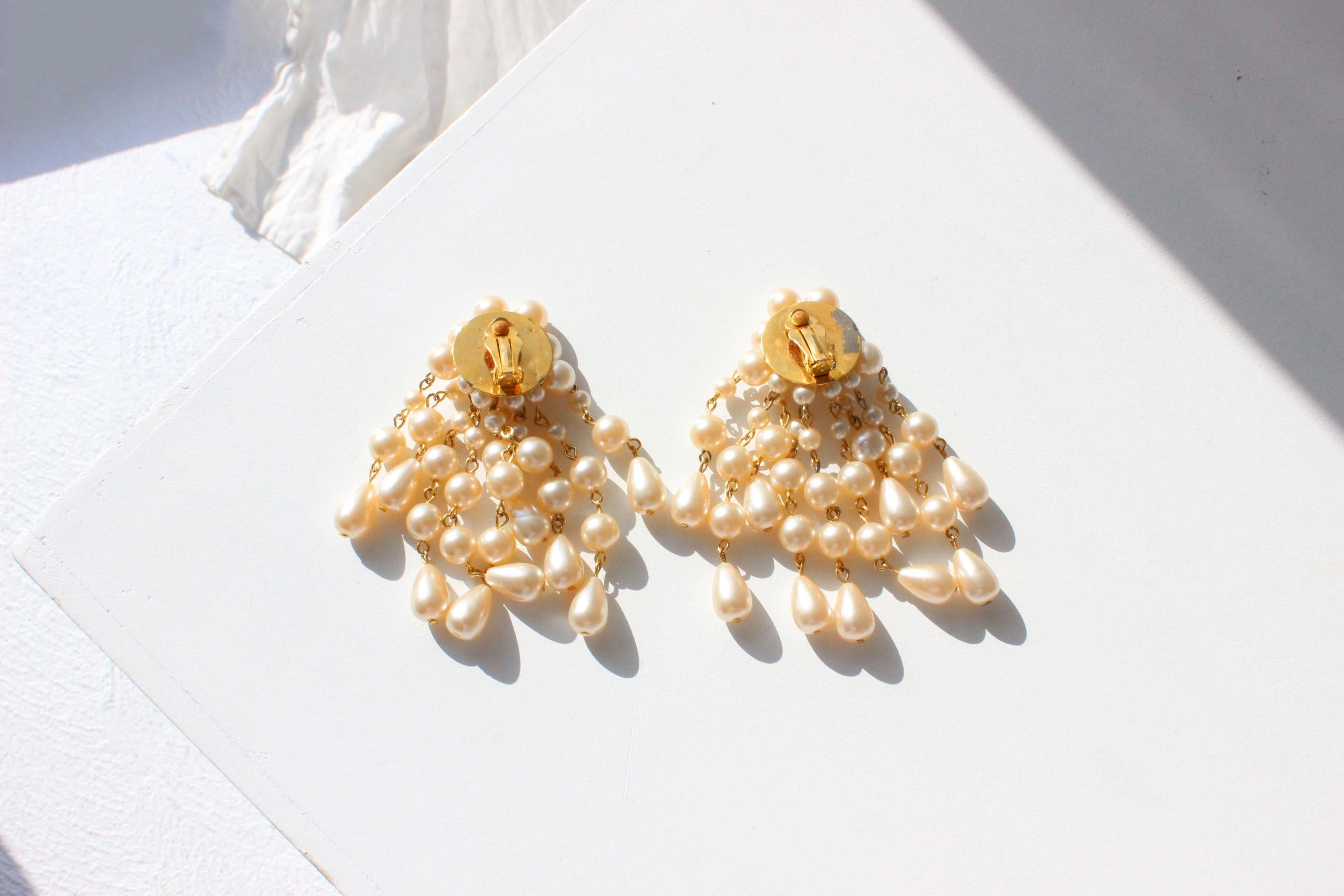 80s Baroque Pearl Dangling Oversized Chandelier Wedding Earrings