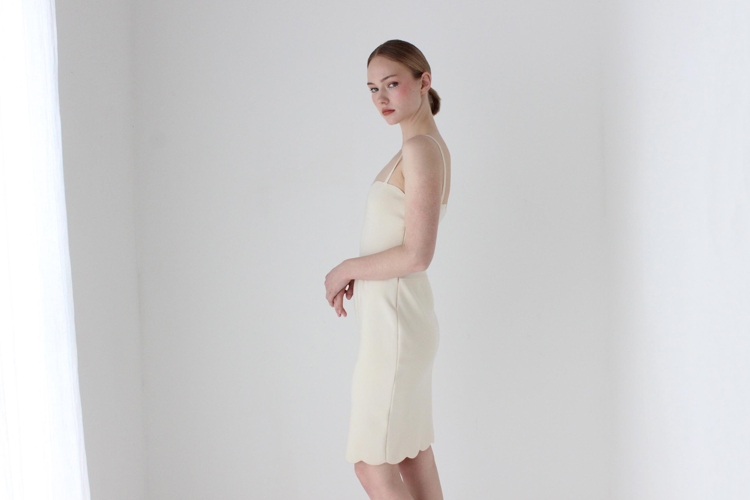 2000s Christian Dior Scalloped Cream Knit Bridal Mini