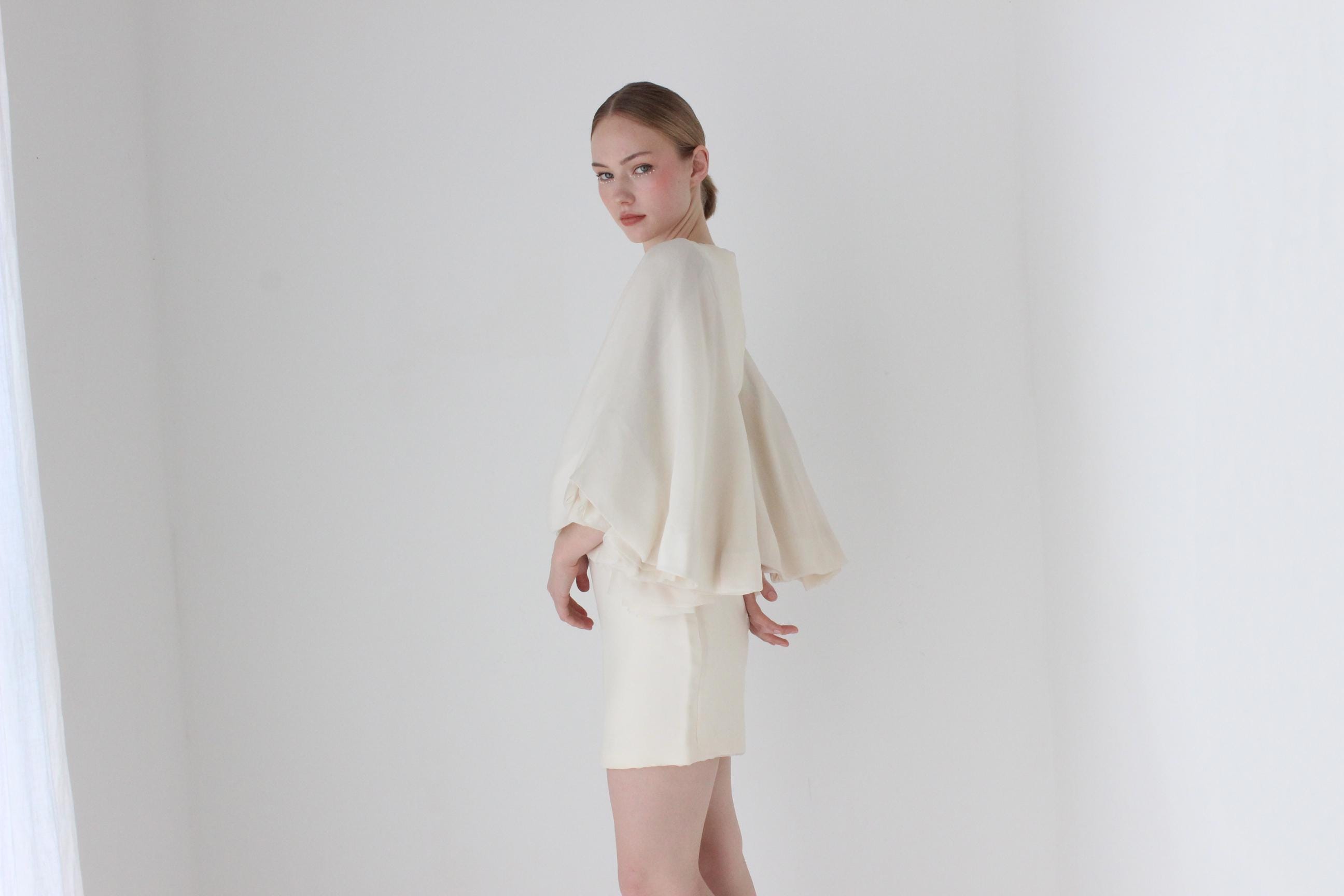 2000s Marchesa Sublime Silk Voluminous Sleeve Bridal Mini