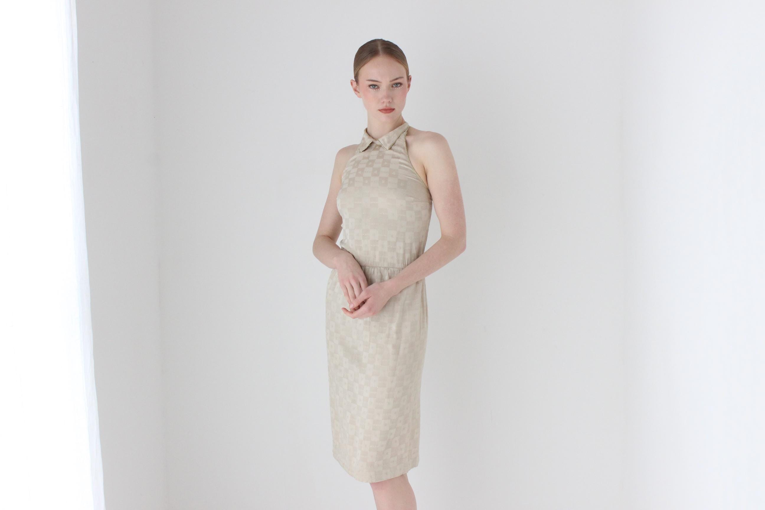 1970s Australian Designer COVERS Neutral Halter Dress