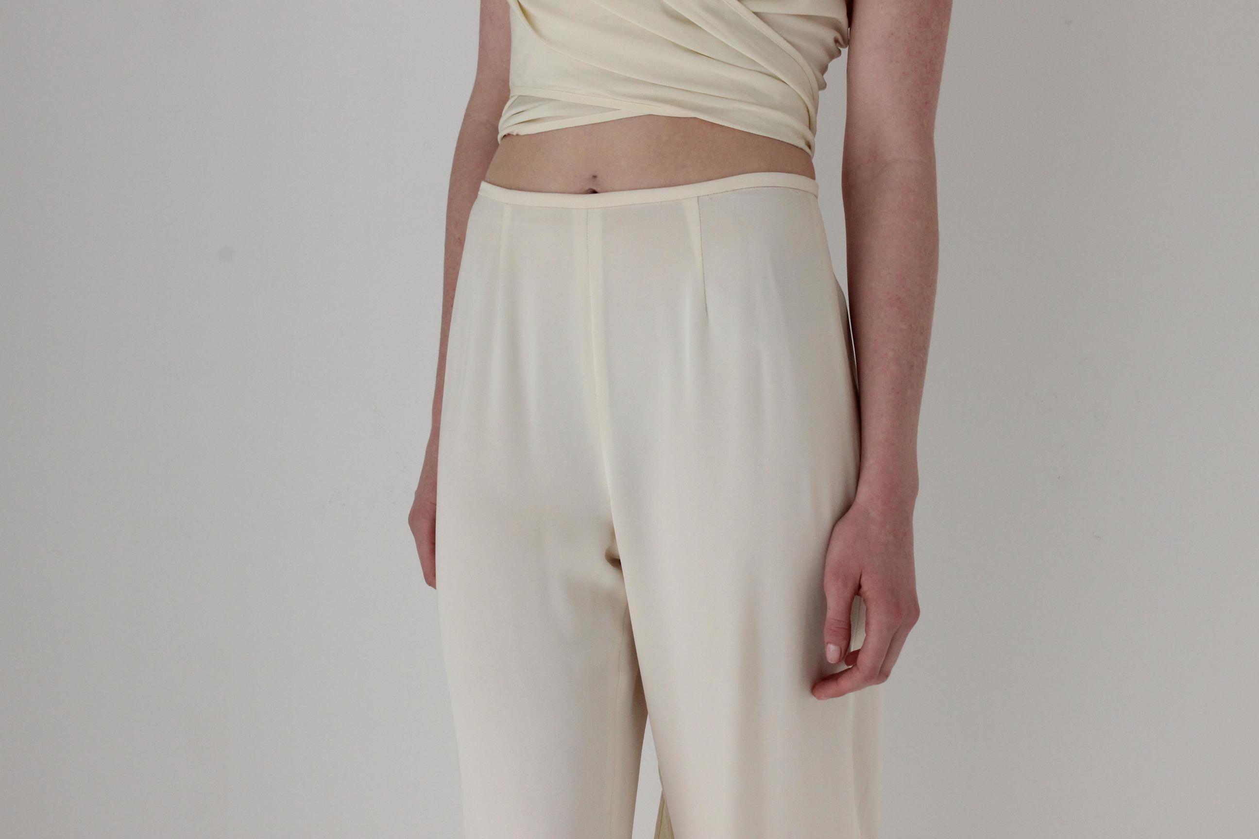 1990s Simple Cream Crepe Bridal Trousers