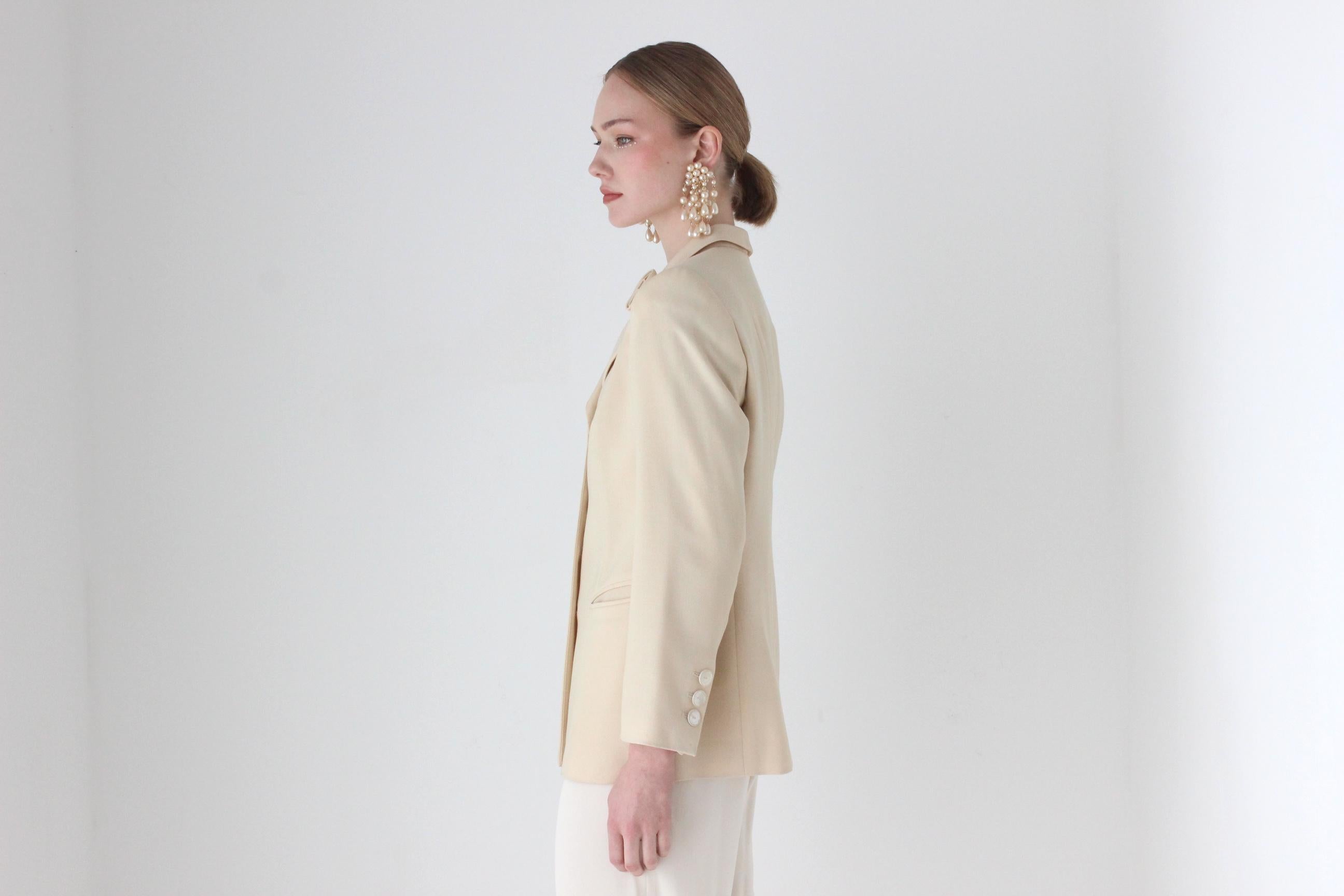 1980s Louis Feraud Paris Elegant Wool Blazer w/ Rosette