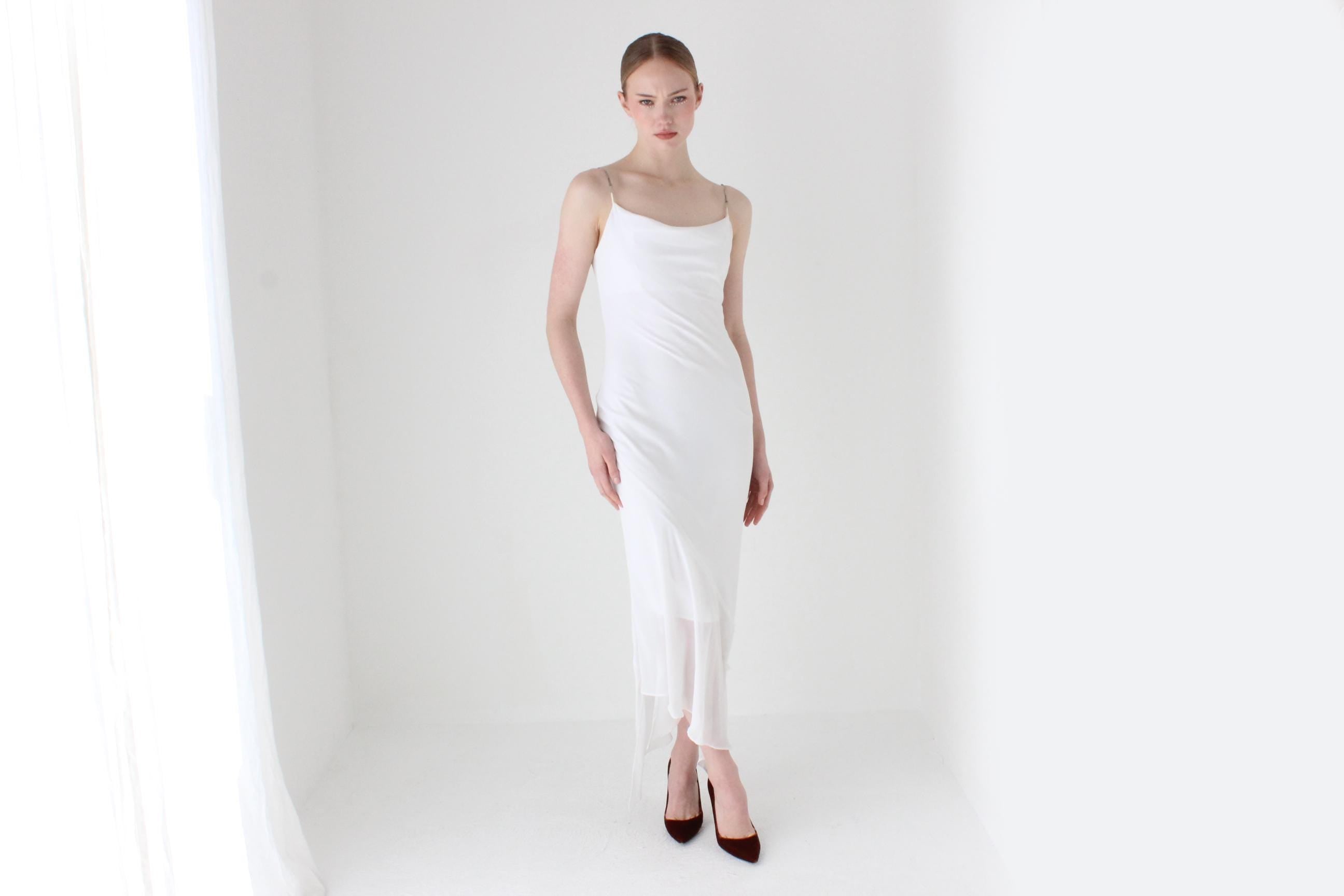 Sexy Y2K Bias Cut Asymmetric Chain Strap Bridal Dress