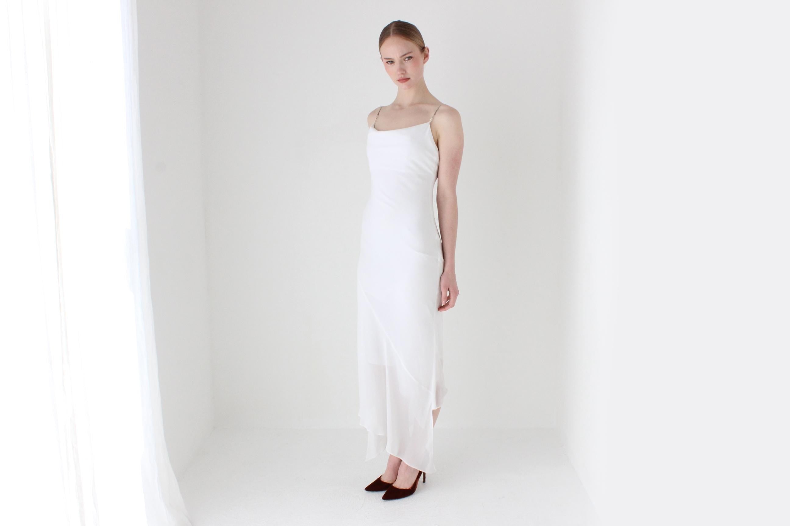 Sexy Y2K Bias Cut Asymmetric Chain Strap Bridal Dress