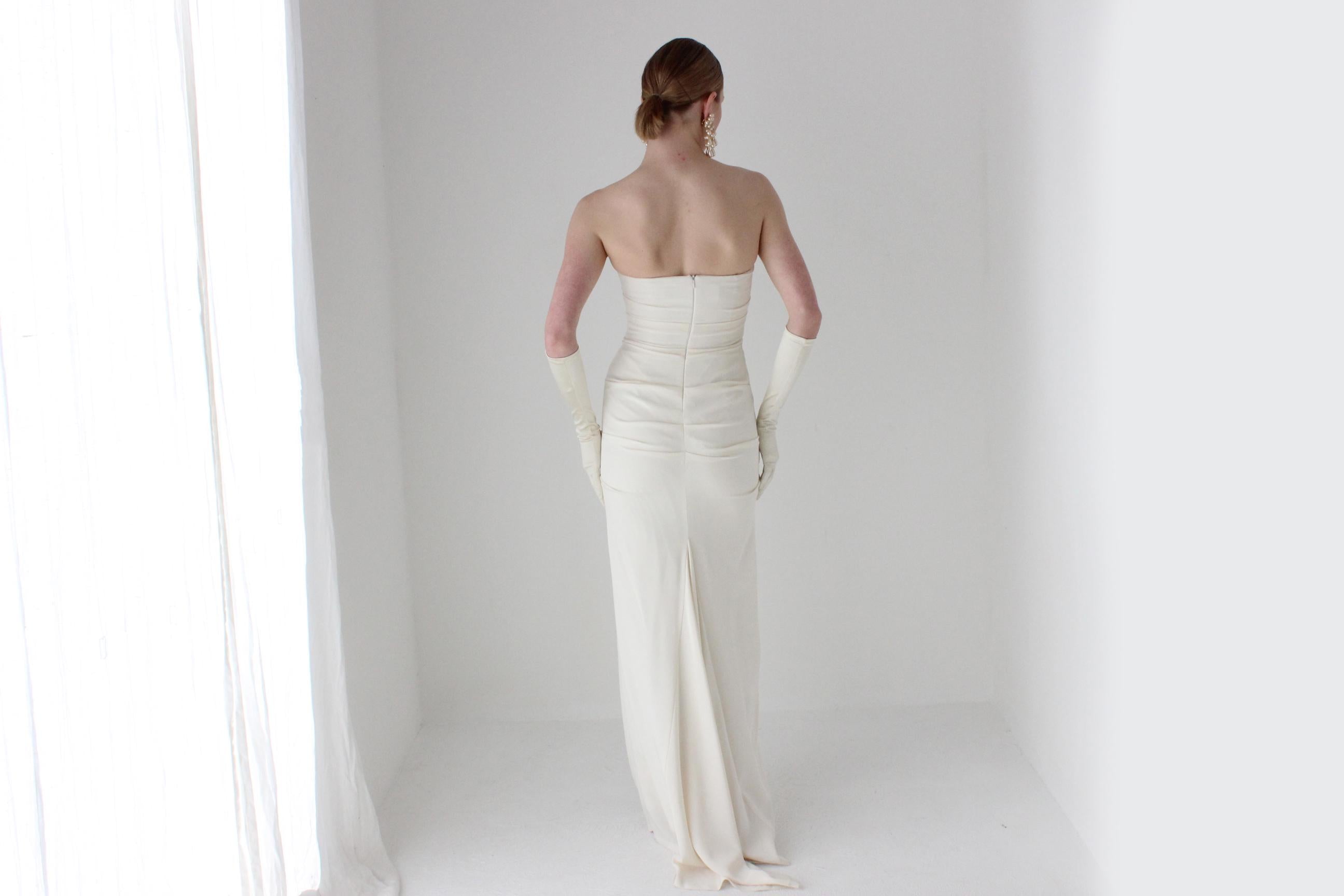 2000s Nicole Miller Strapless Silk Spandex Wedding Gown