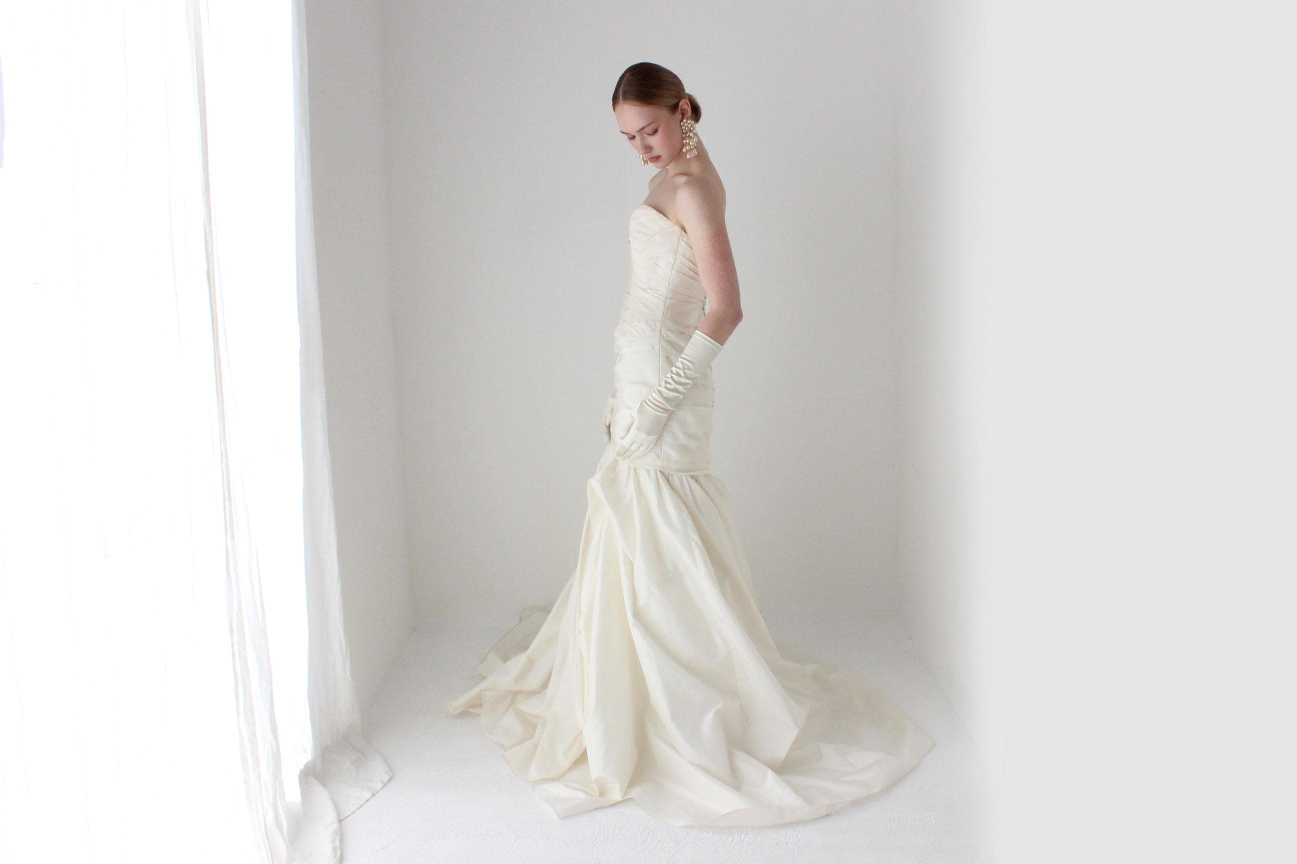 2000s Liancarlo Bridal Couture Silk Taffeta Voluminous Drop Waist Wedding Gown