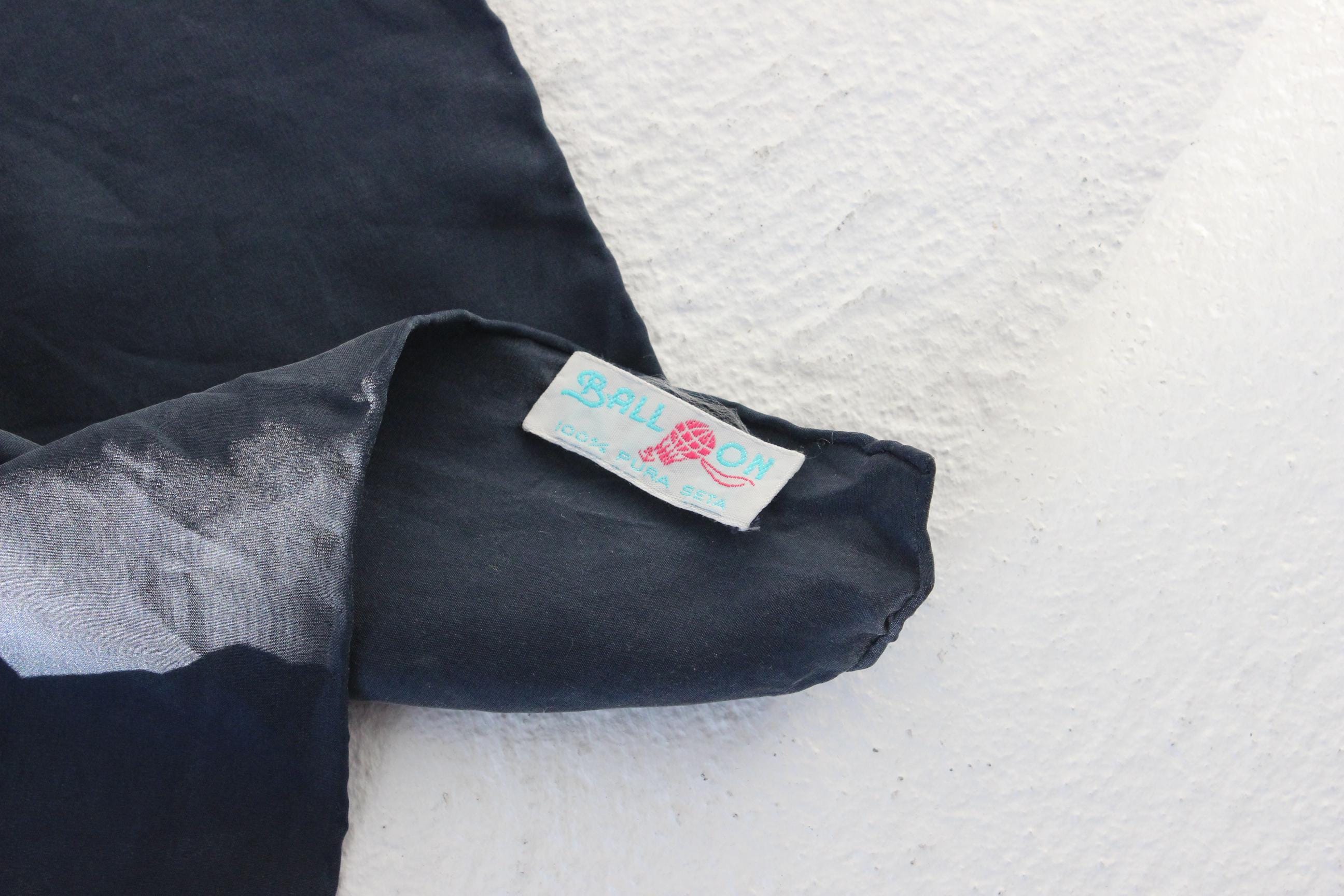 90s Navy Silk Long Runner Scarf Bandeau / Tie Up Top